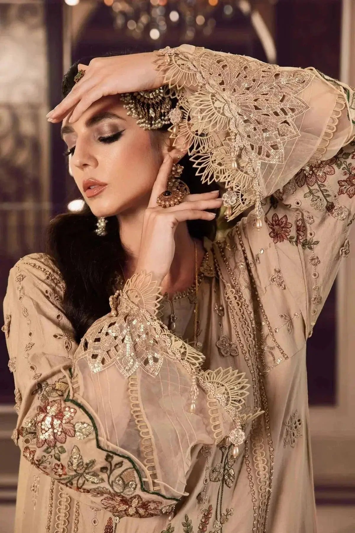 Maria B | Sateen Formals 23 | Beige CST-712 - Pakistani Designer Dress - by Maria B | Type: Formal - 100% Original at Saira Sultan