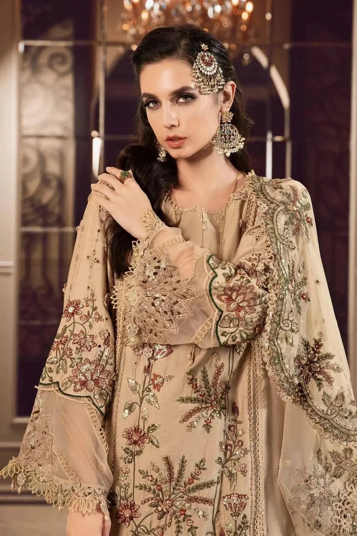 Maria B | Sateen Formals 23 | Beige CST-712 - Pakistani Designer Dress - by Maria B | Type: Formal - 100% Original at Saira Sultan