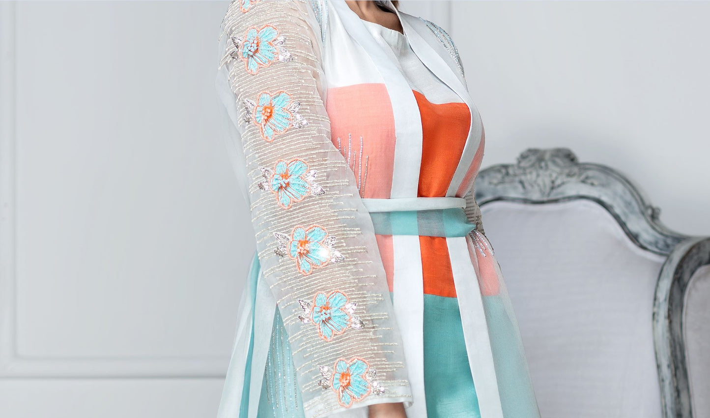 Hana | Eclectic Ready to Wear | Aqua Marine XL Multi Organza Silk
