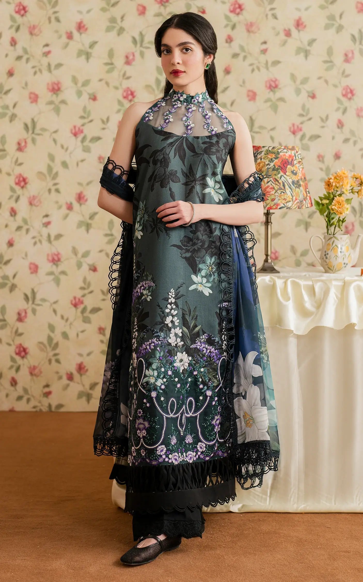 Asifa and Nabeel | Meraki Vintage 25 | Chandi Raatain (MVL25-12) XL Black Lawn