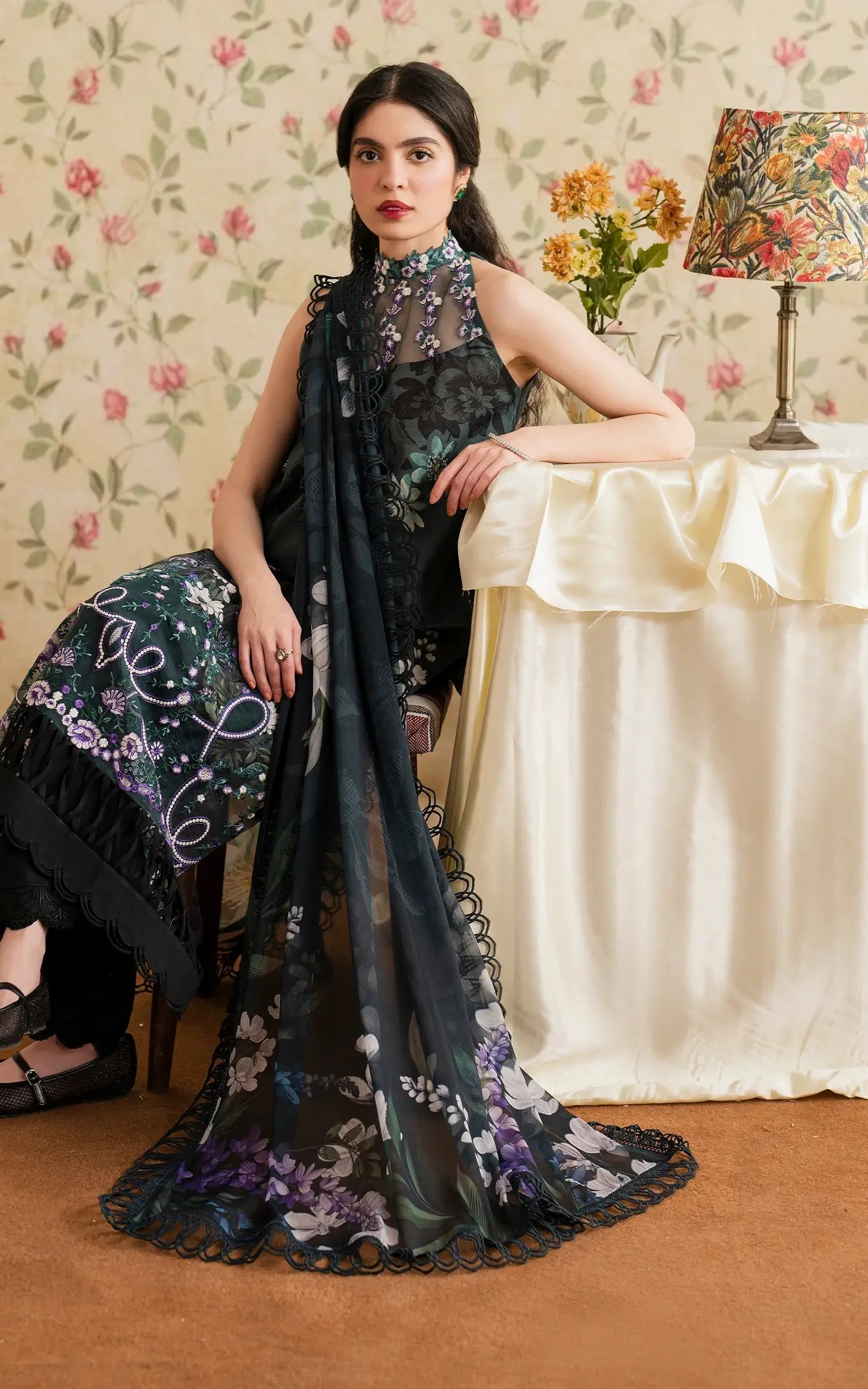 Asifa and Nabeel | Meraki Vintage 25 | Chandi Raatain (MVL25-12) Custom Size Black Lawn