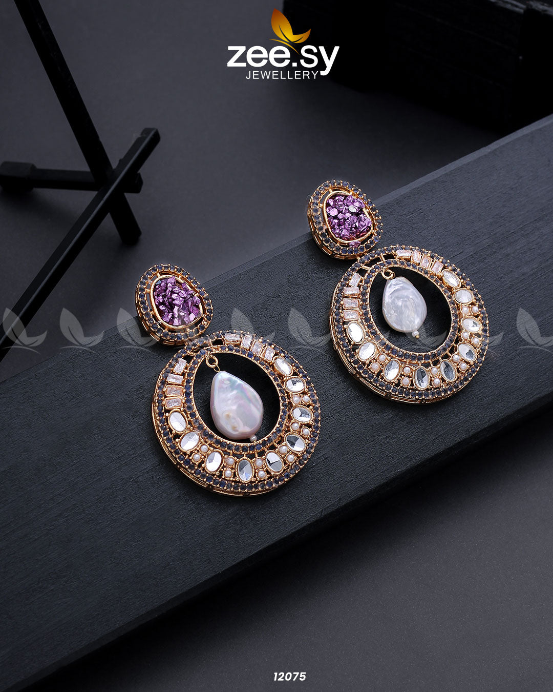 Cluster Zircons Earrings Purple