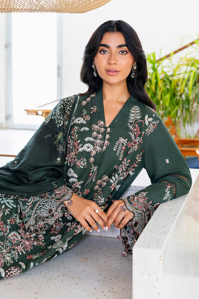 Cross Stitch | Cotton Satin 25 | GREEN ORNATE - Pakistani Designer Dress - by Cross Stitch - Type : Ladies Clothes - 100% Original at Saira Sultan