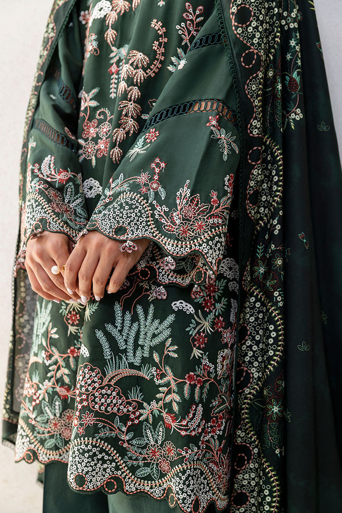 Cross Stitch | Cotton Satin 25 | GREEN ORNATE - Pakistani Designer Dress - by Cross Stitch - Type : Ladies Clothes - 100% Original at Saira Sultan