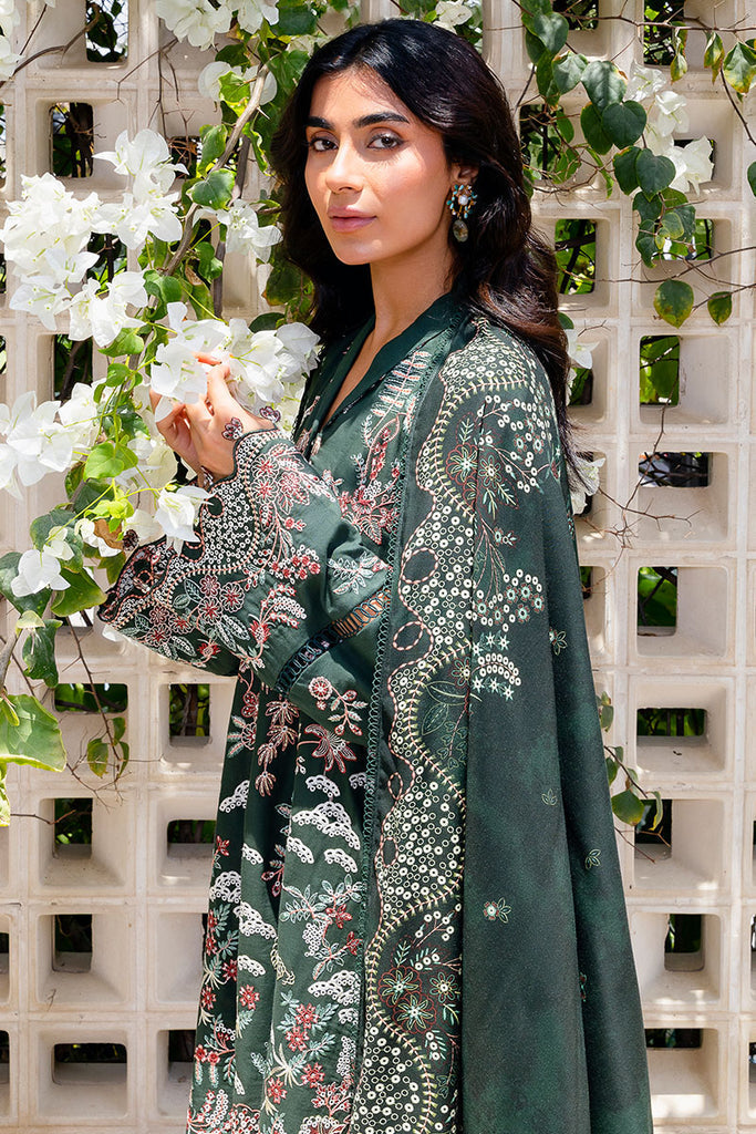 Cross Stitch | Cotton Satin 25 | GREEN ORNATE - Pakistani Designer Dress - by Cross Stitch - Type : Ladies Clothes - 100% Original at Saira Sultan