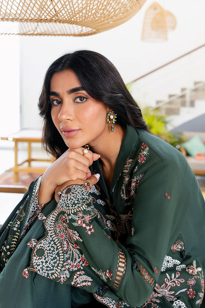Cross Stitch | Cotton Satin 25 | GREEN ORNATE - Pakistani Designer Dress - by Cross Stitch - Type : Ladies Clothes - 100% Original at Saira Sultan