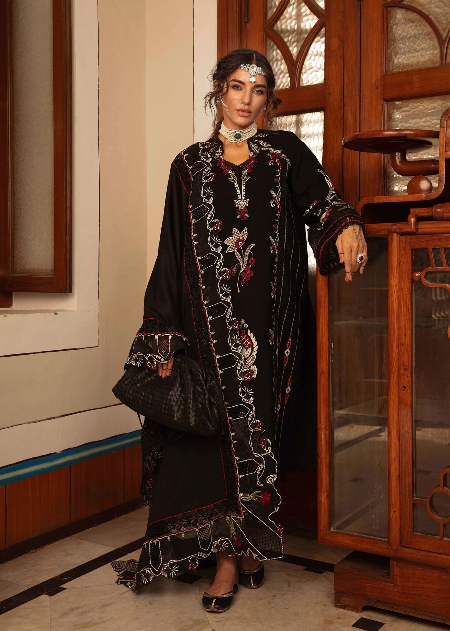Crimson | Aaleen Winter 24 | Meenakari XS Black Khaddar