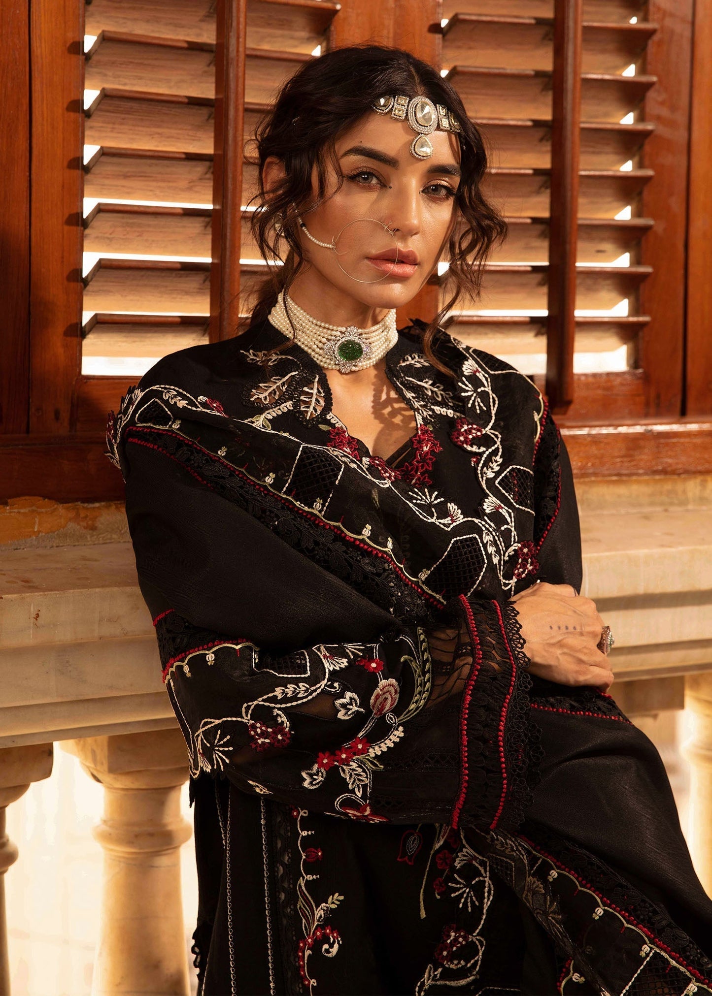 Crimson | Aaleen Winter 24 | Meenakari XL Black Khaddar