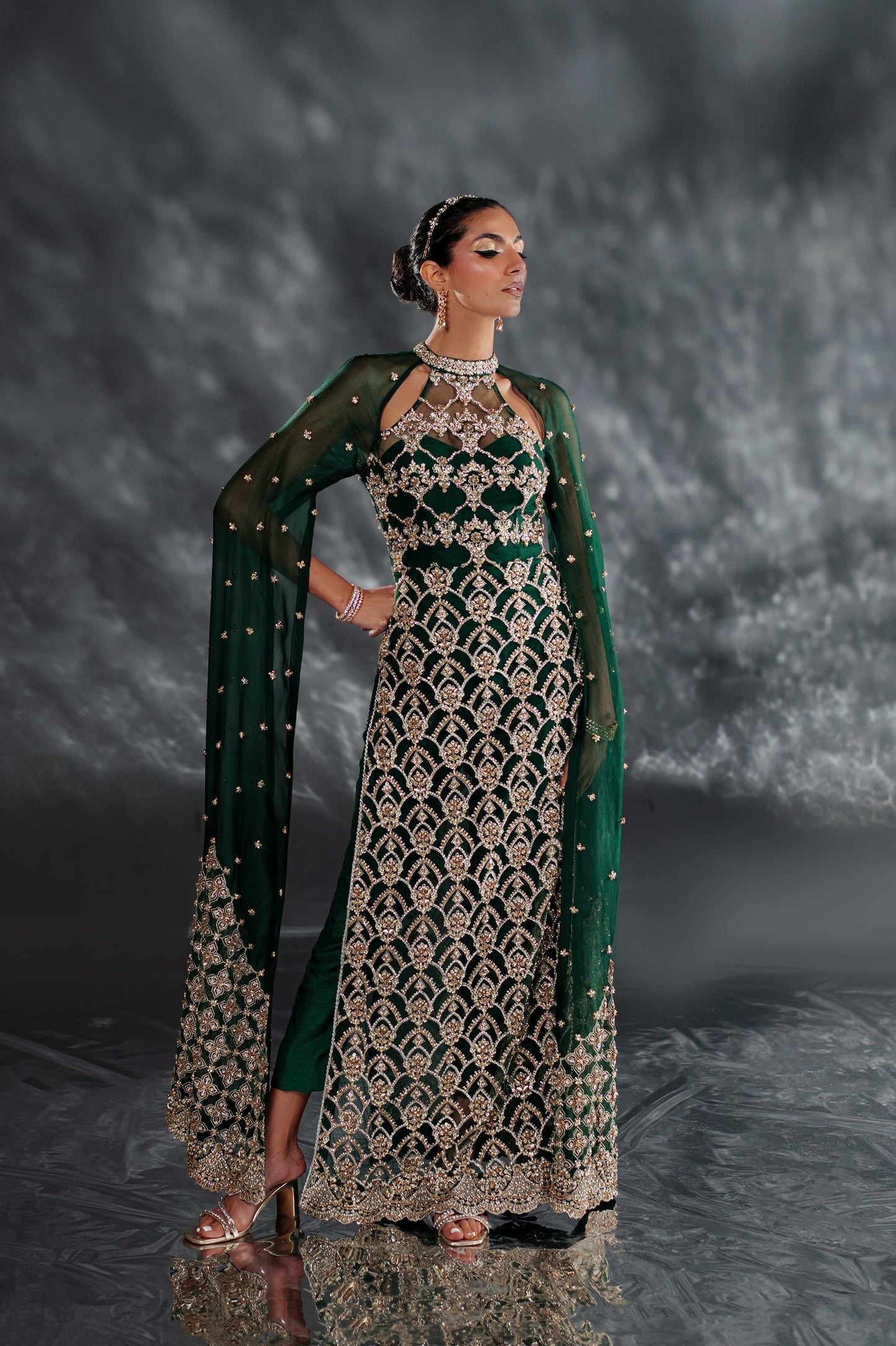 Ammara Khan | Kara Wedding Formals | D-03 XS Deep Green Net