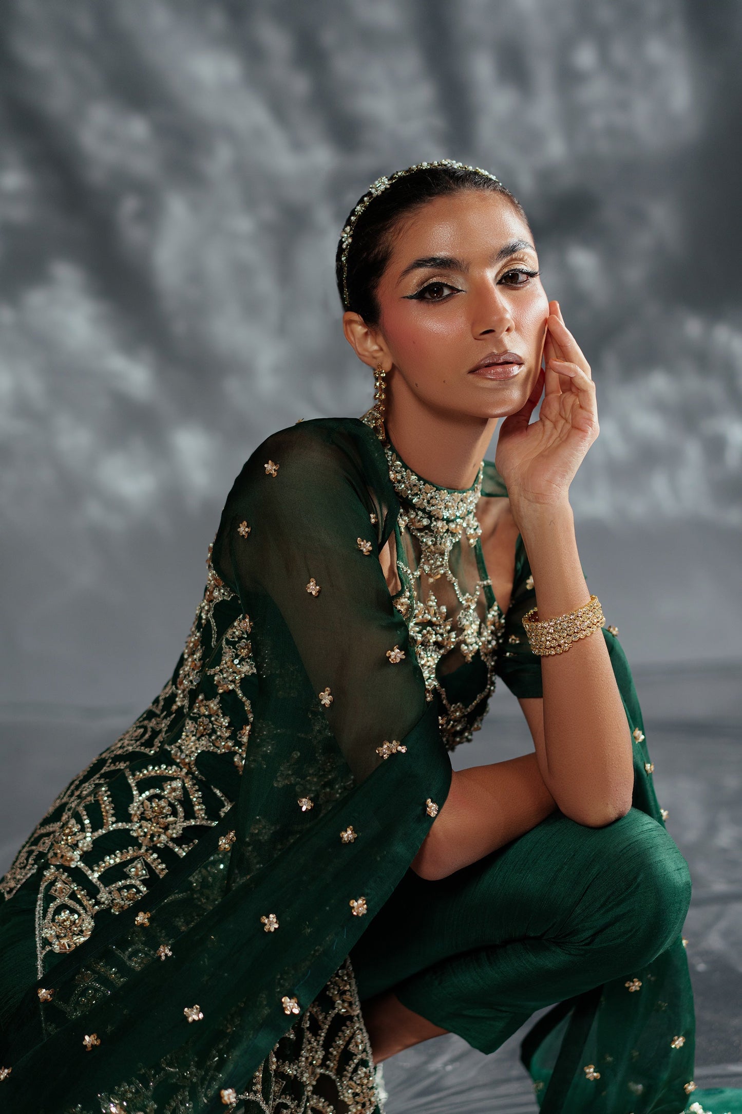 Ammara Khan | Kara Wedding Formals | D-03 XL Deep Green Net