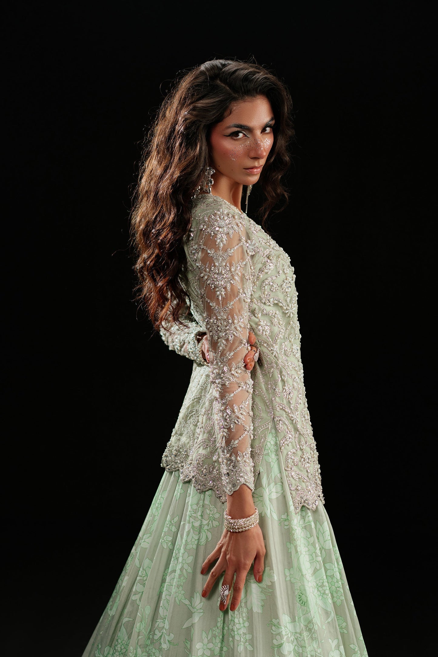 Ammara Khan | Kara Wedding Formals | D-05 XS Mint Gray Net