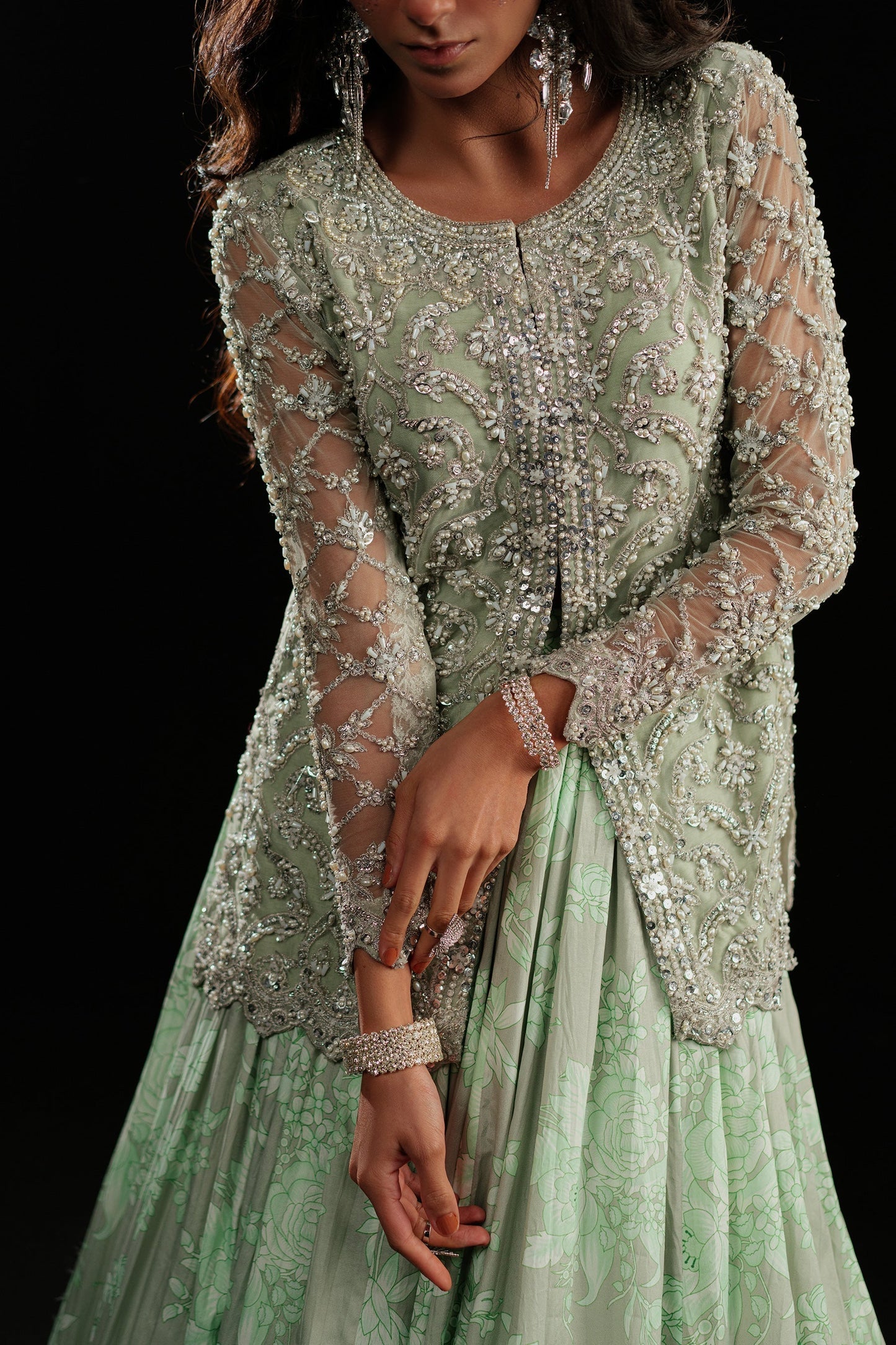 Ammara Khan | Kara Wedding Formals | D-05 XL Mint Gray Net