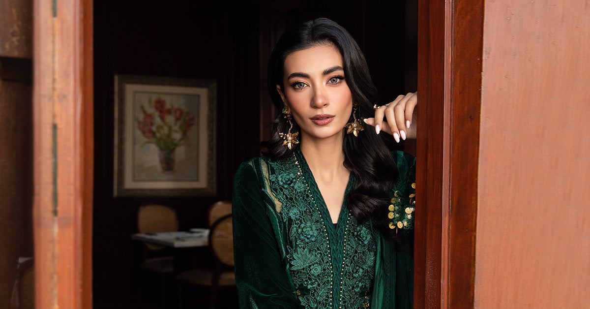 Maria B | Winter Luxe 24 | Velvet DL-1212 - Pakistani Designer Dress - by Maria B | Type: Ladies Clothes - 100% Original at Saira Sultan