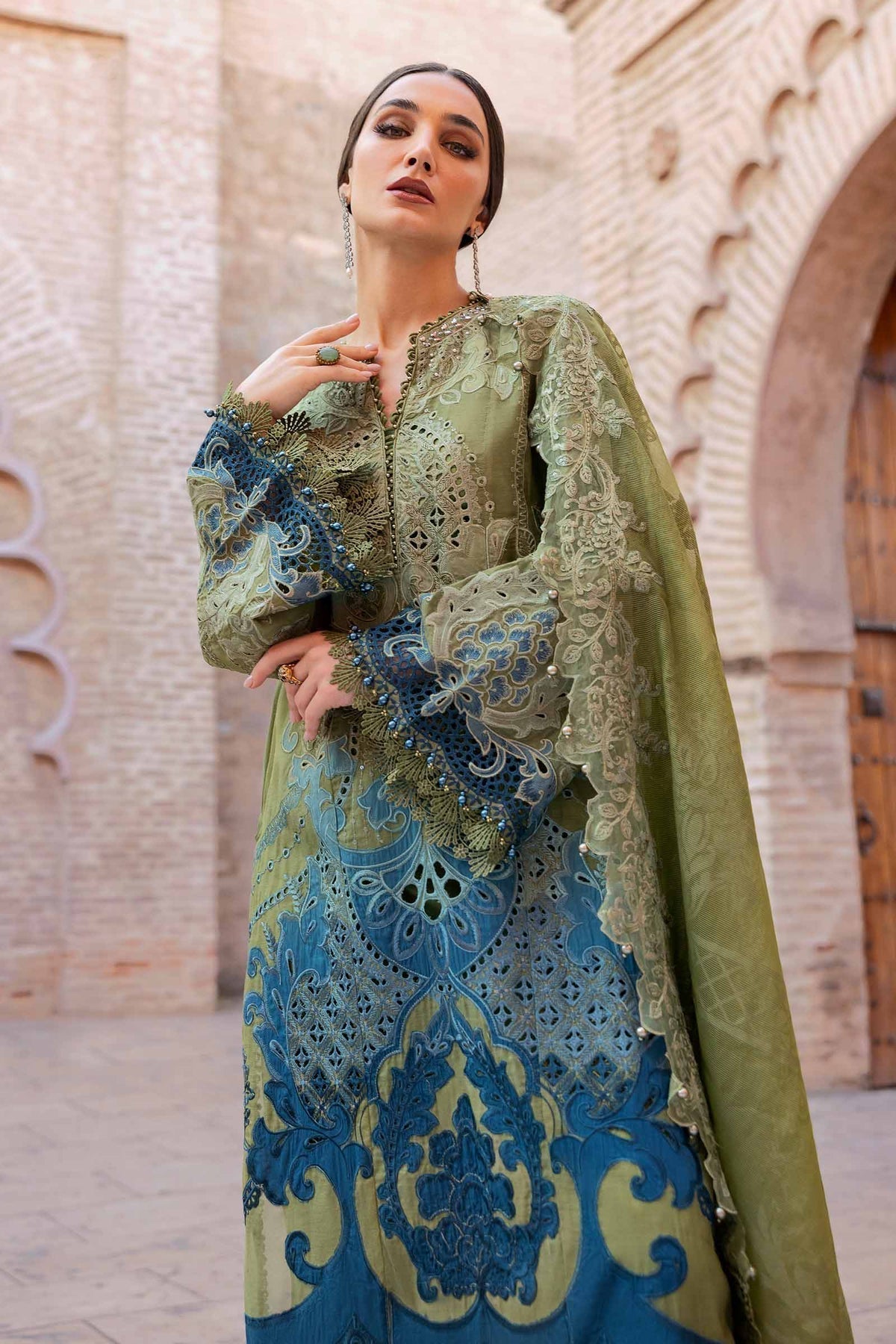 Maria B | Luxury Lawn 25 | D-2501-A L Olive Paper Cotton