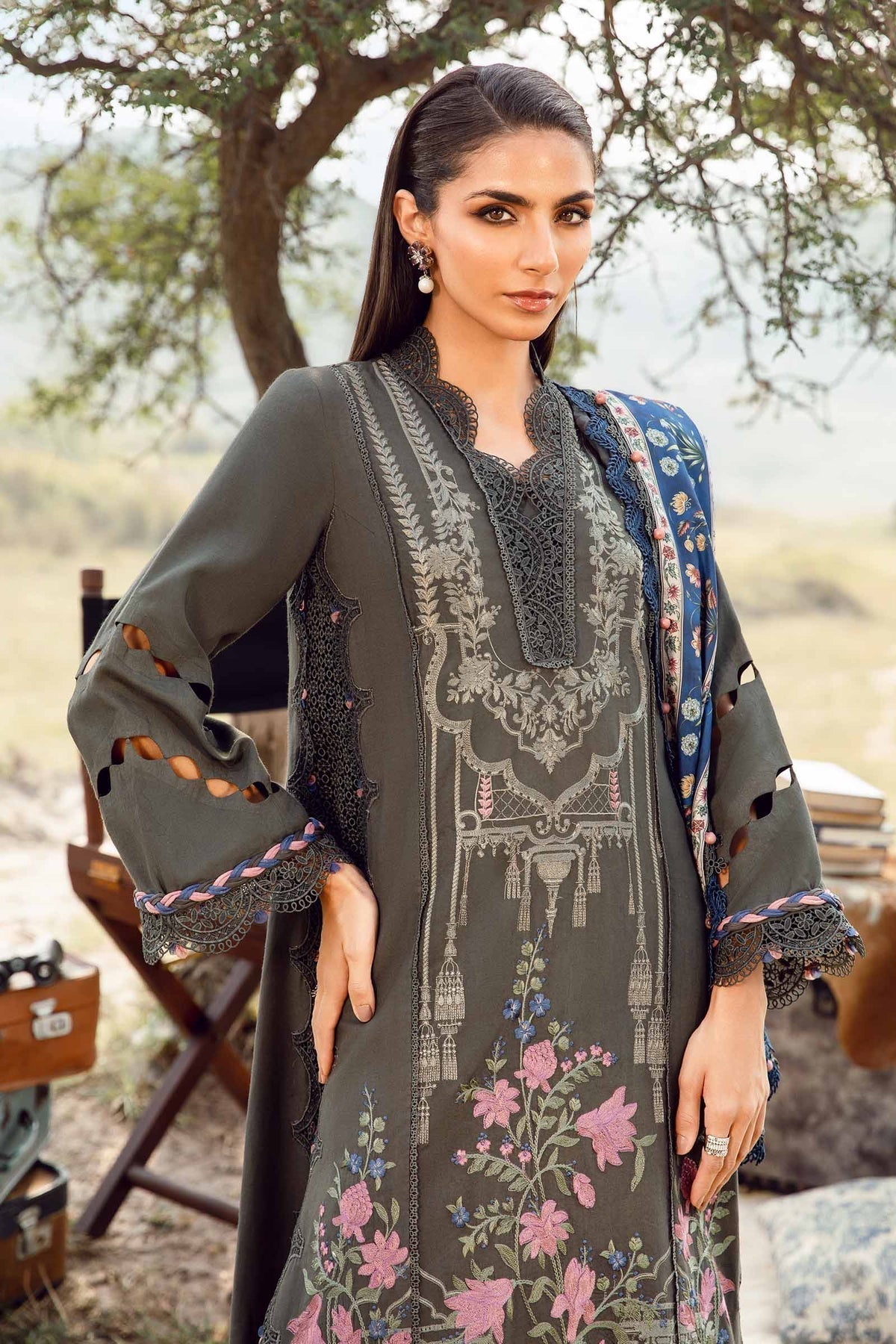 Maria B | M Prints Winter 24 | MPT-2401-A L Gray Linen