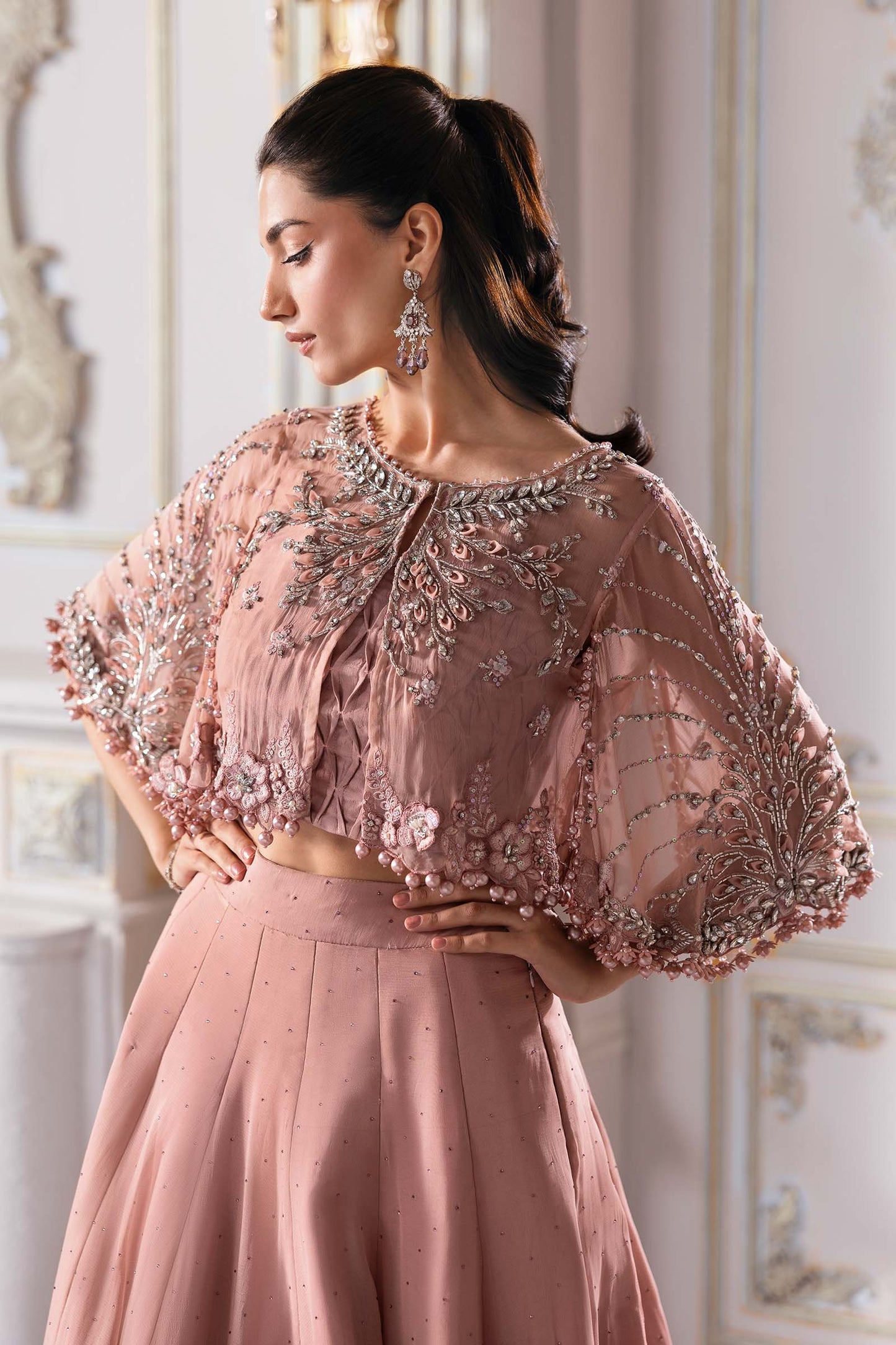 Maria B | Mbroidered 2025 | BD-3001 M Ash Pink Short Jacket with Lehnga