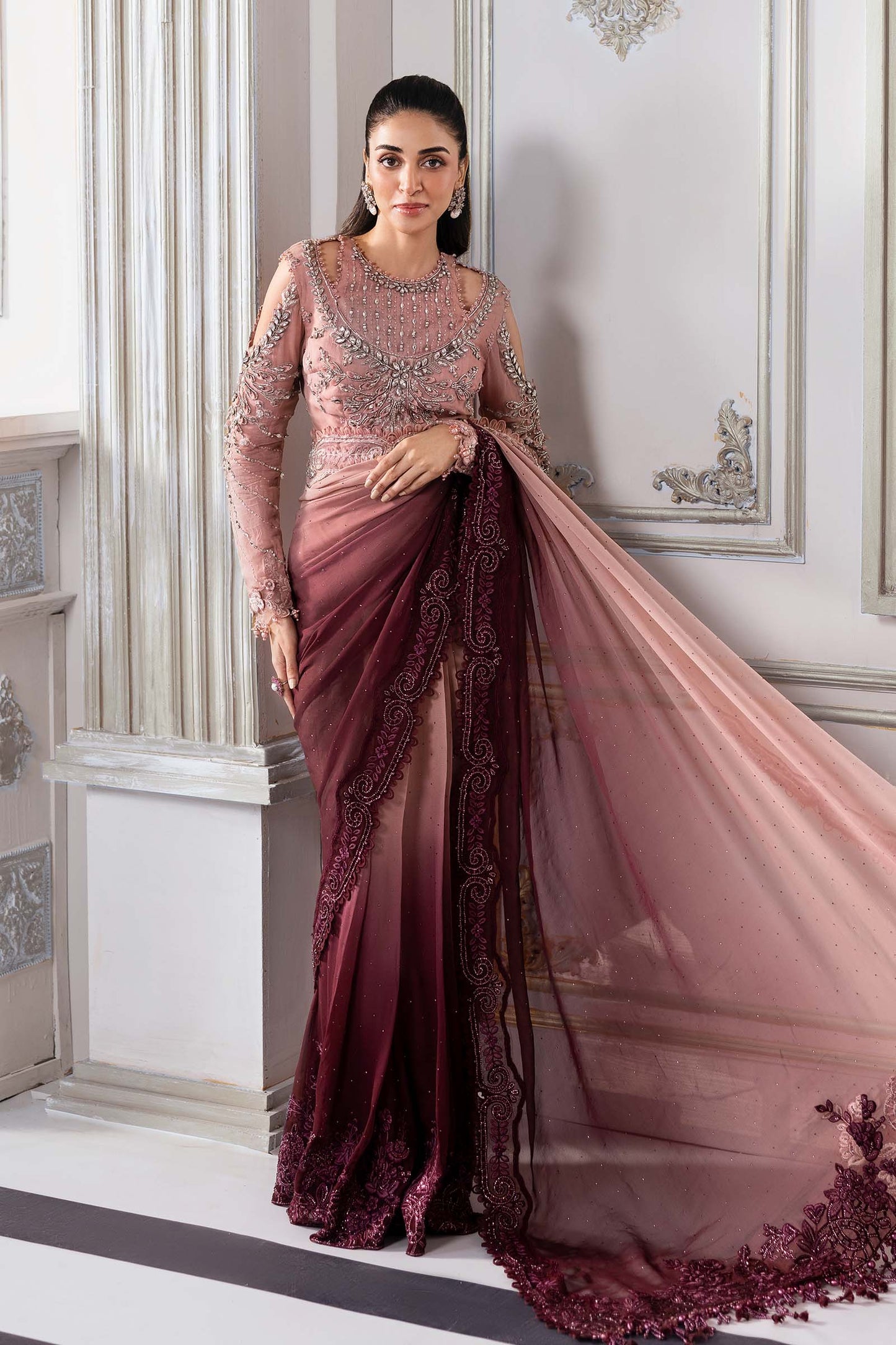Maria B | Mbroidered 2025 | BD-3001 XS Ash Pink Saree
