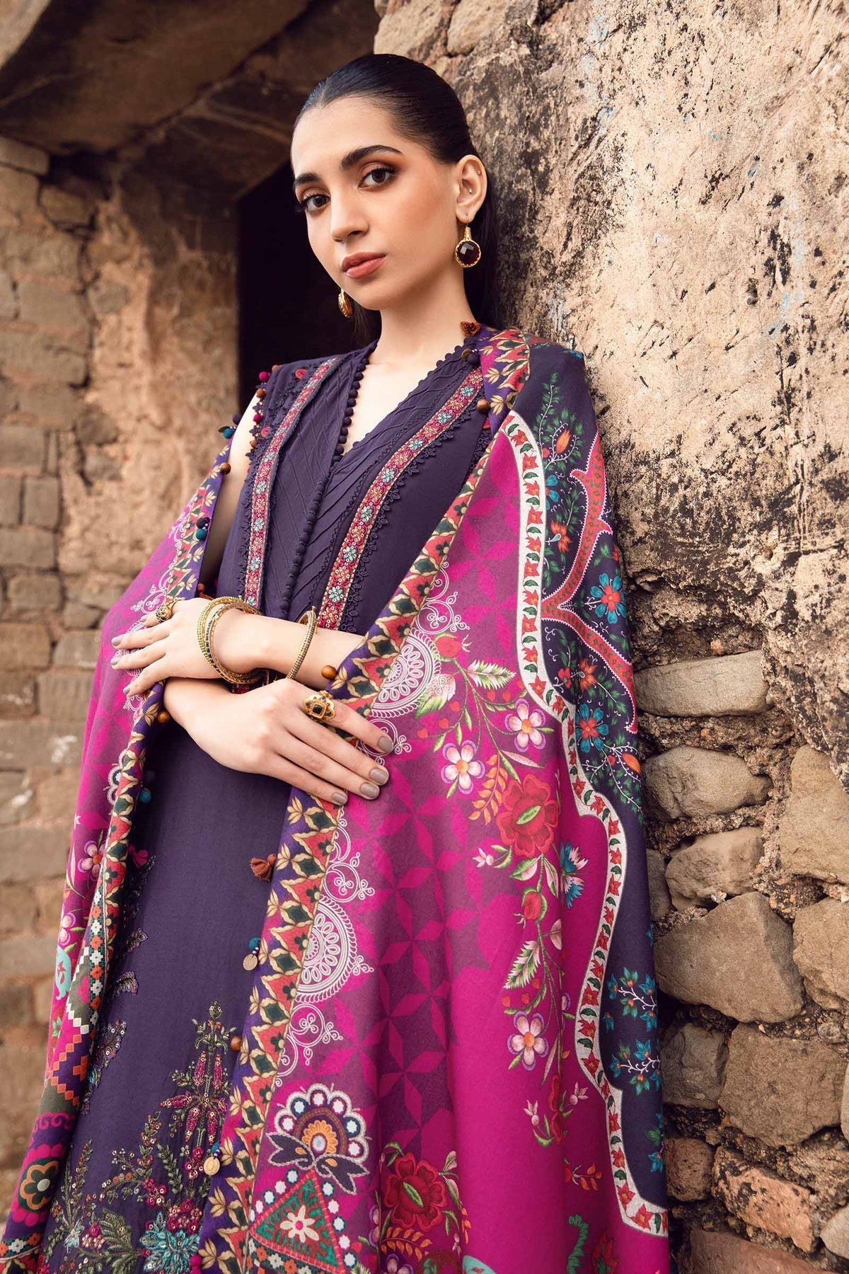 Maria B | M Prints Winter 24 | MPT-2402-A L Dark Purple Linen