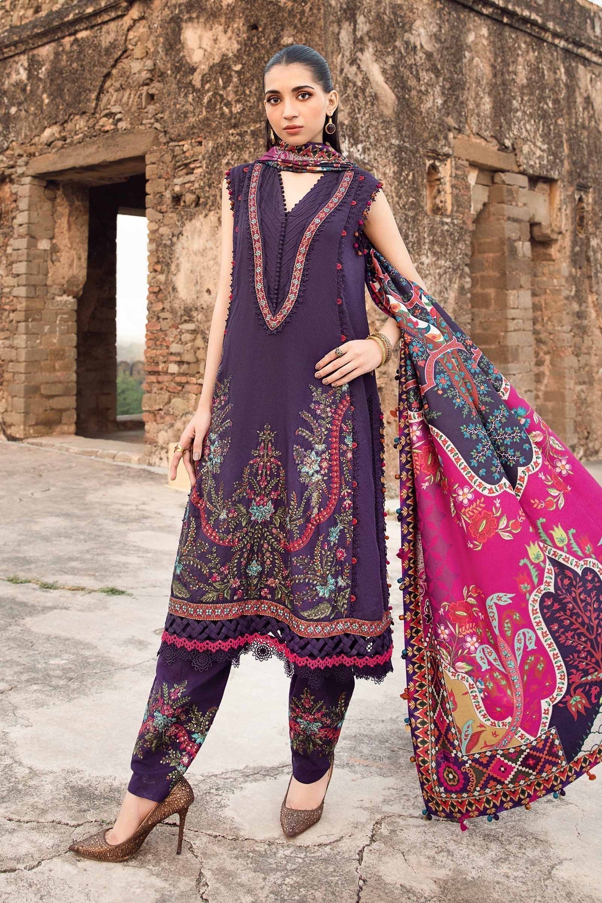 Maria B | M Prints Winter 24 | MPT-2402-A XS Dark Purple Linen