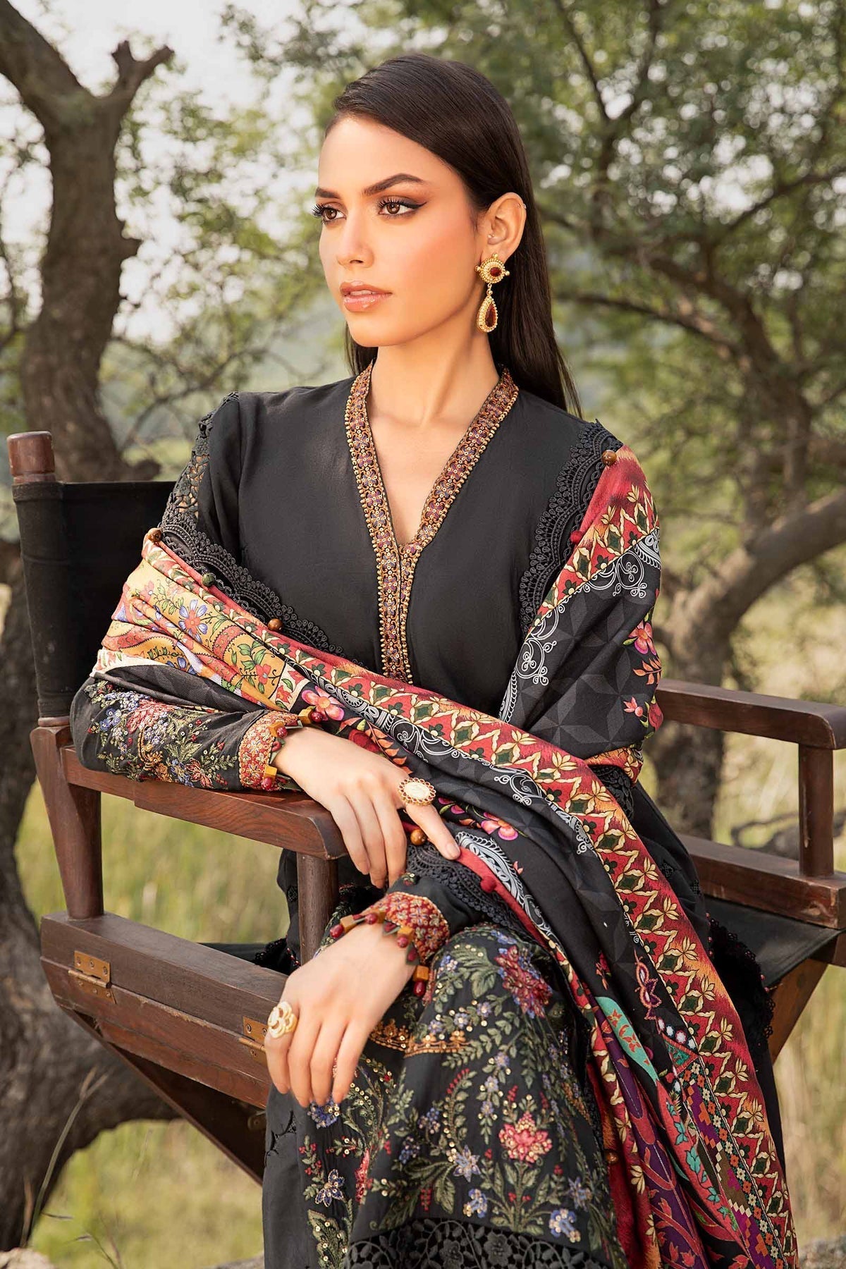 Maria B | M Prints Winter 24 | MPT-2402-B L Black Linen
