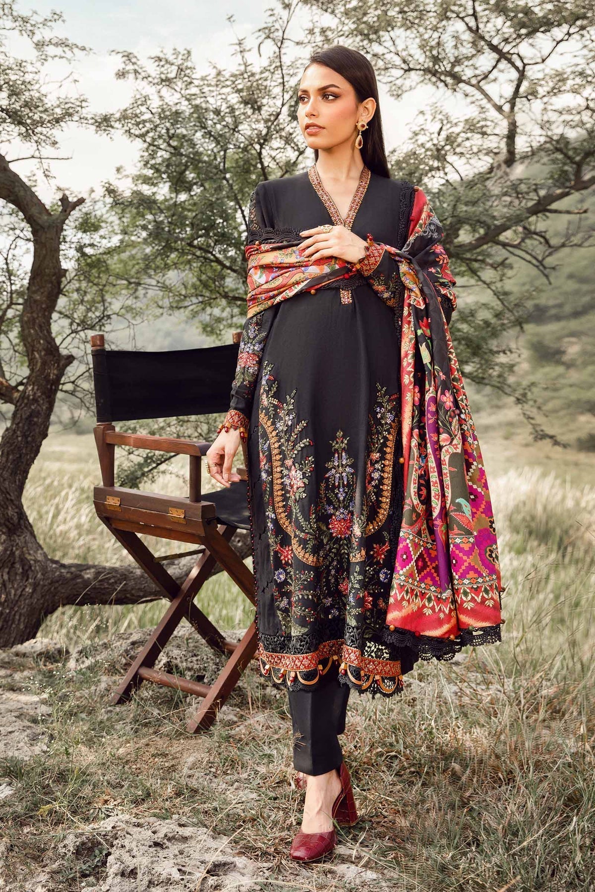 Maria B | M Prints Winter 24 | MPT-2402-B XL Black Linen