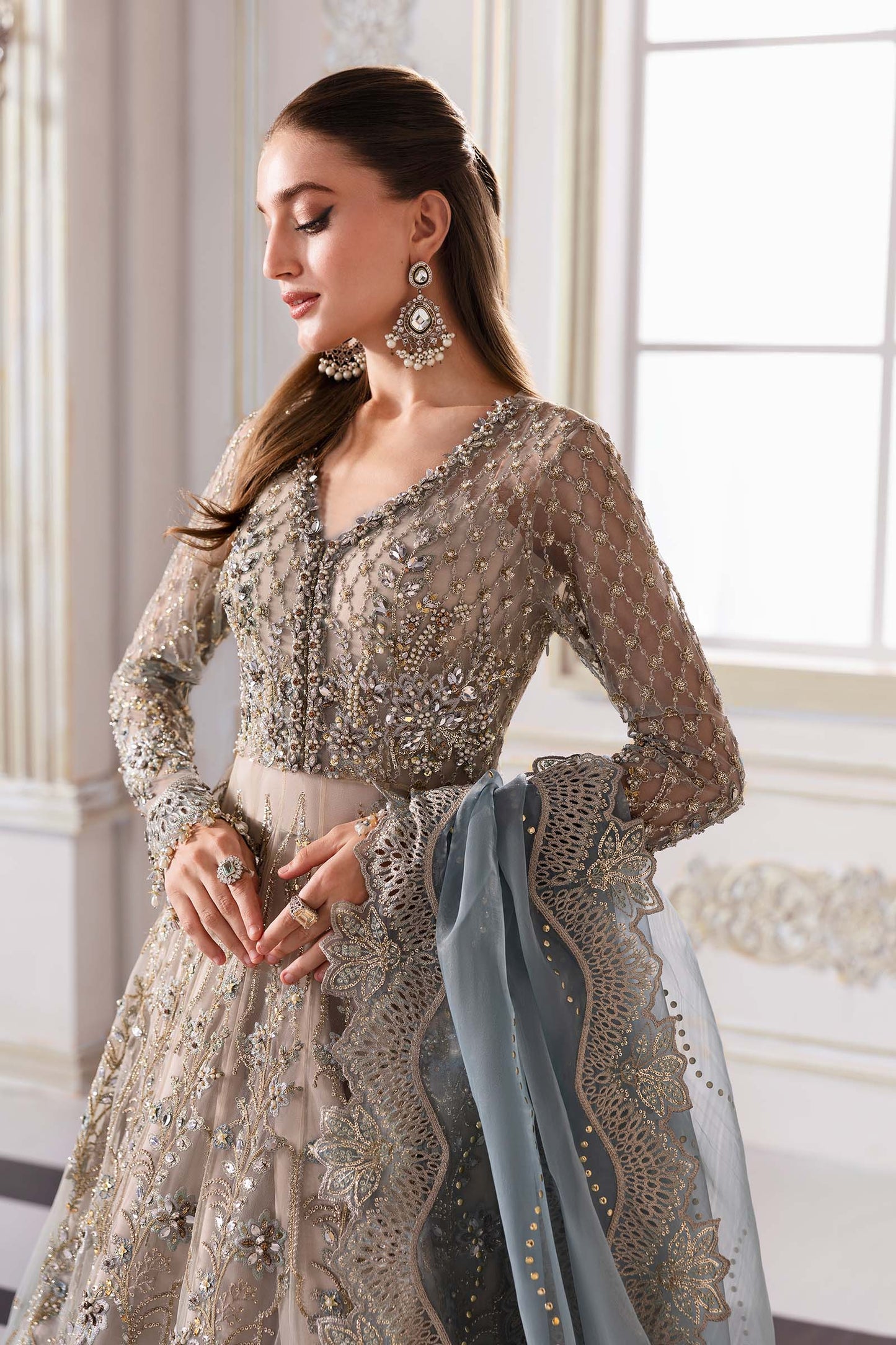Maria B | Mbroidered 2025 | BD-3002 M Coffee Maxi with Lehnga