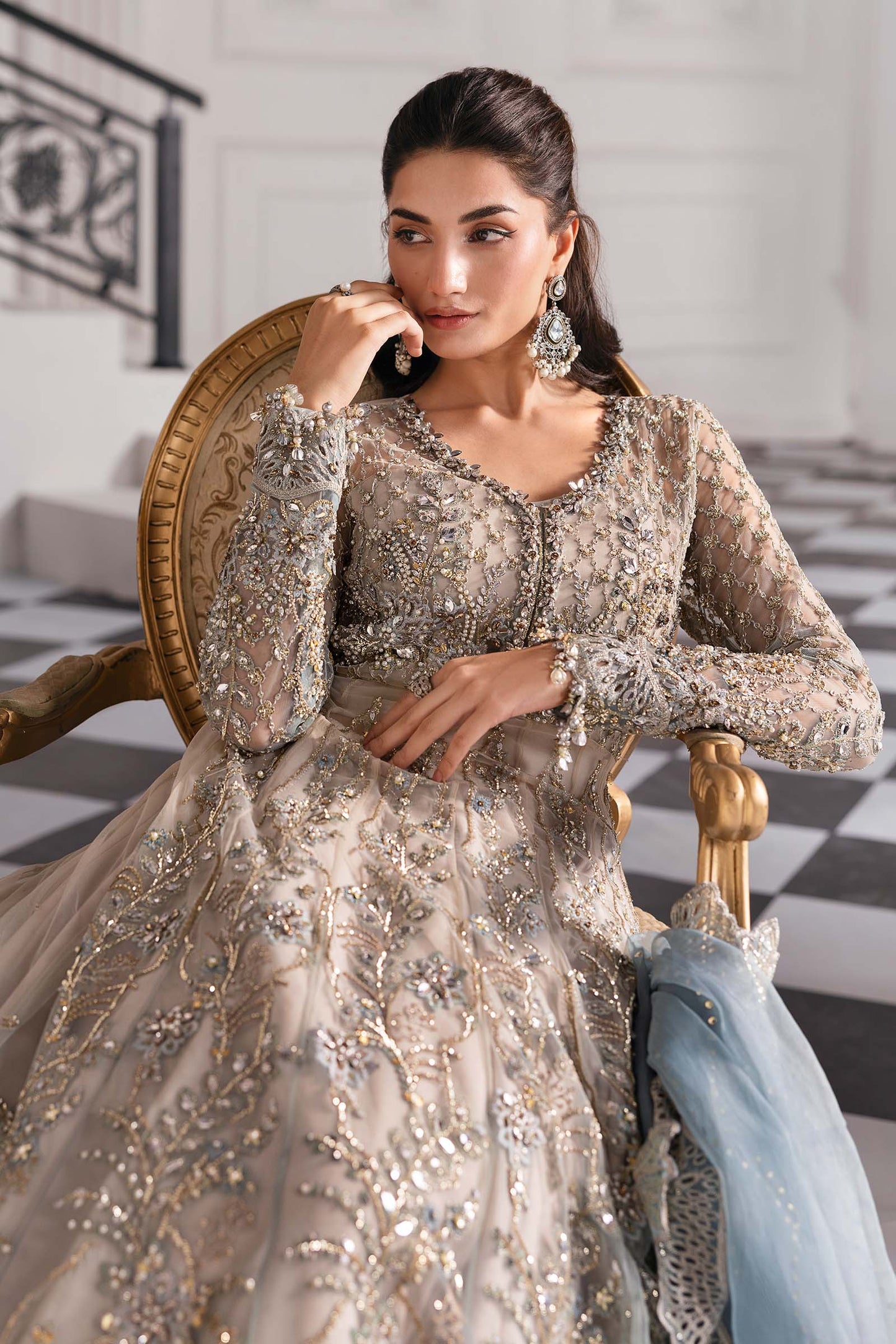 Maria B | Mbroidered 2025 | BD-3002 L Coffee Short Open Frock with Sharara
