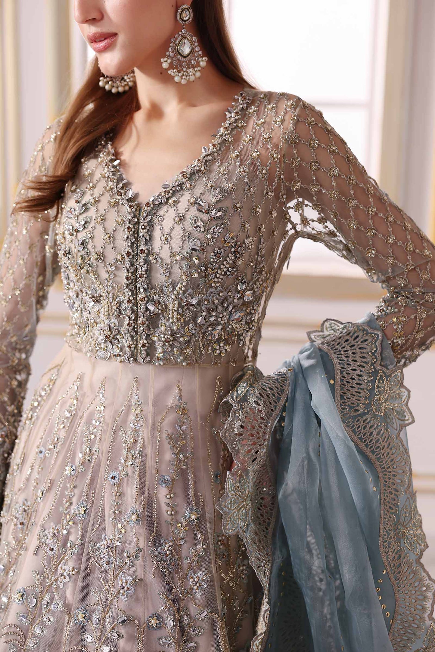 Maria B | Mbroidered 2025 | BD-3002 XL Coffee Maxi with Lehnga