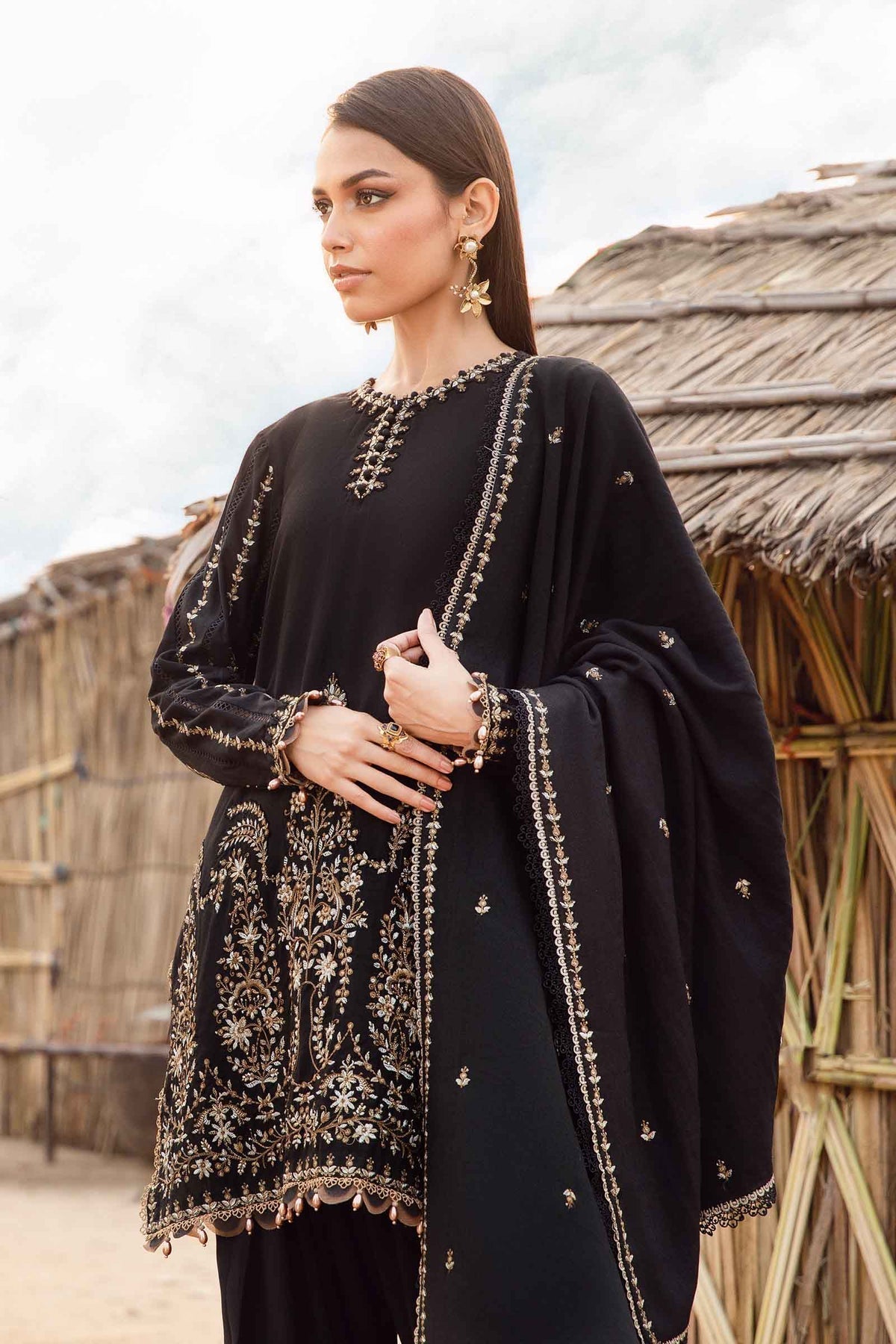 Maria B | M Prints Winter 24 | MPT-2403-B M Black Linen