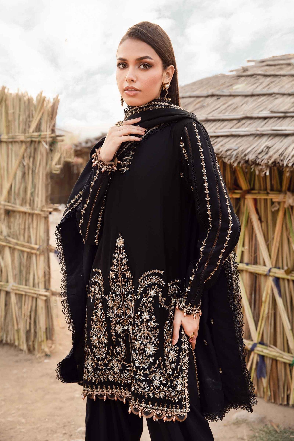 Maria B | M Prints Winter 24 | MPT-2403-B L Black Linen