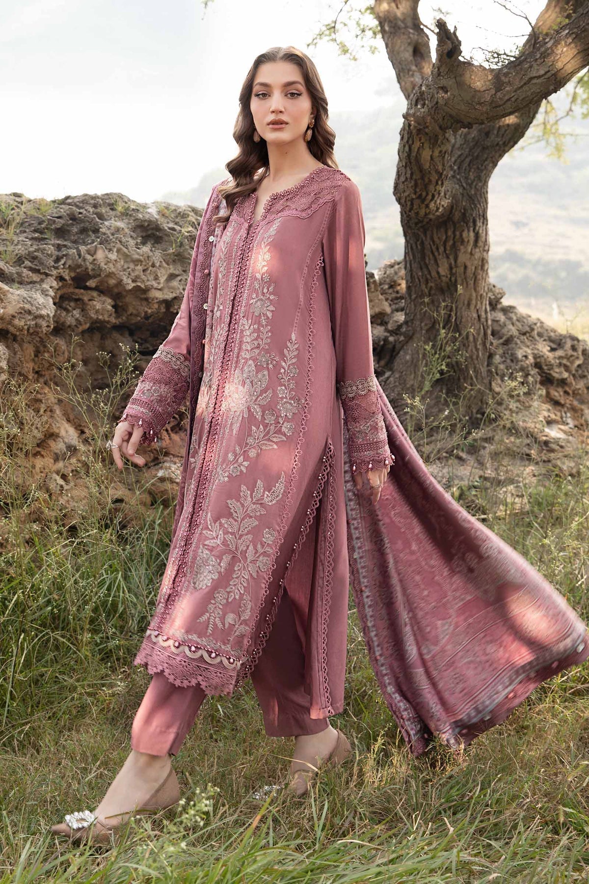 Maria B | M Prints Winter 24 | MPT-2404-A M Tea Pink Linen