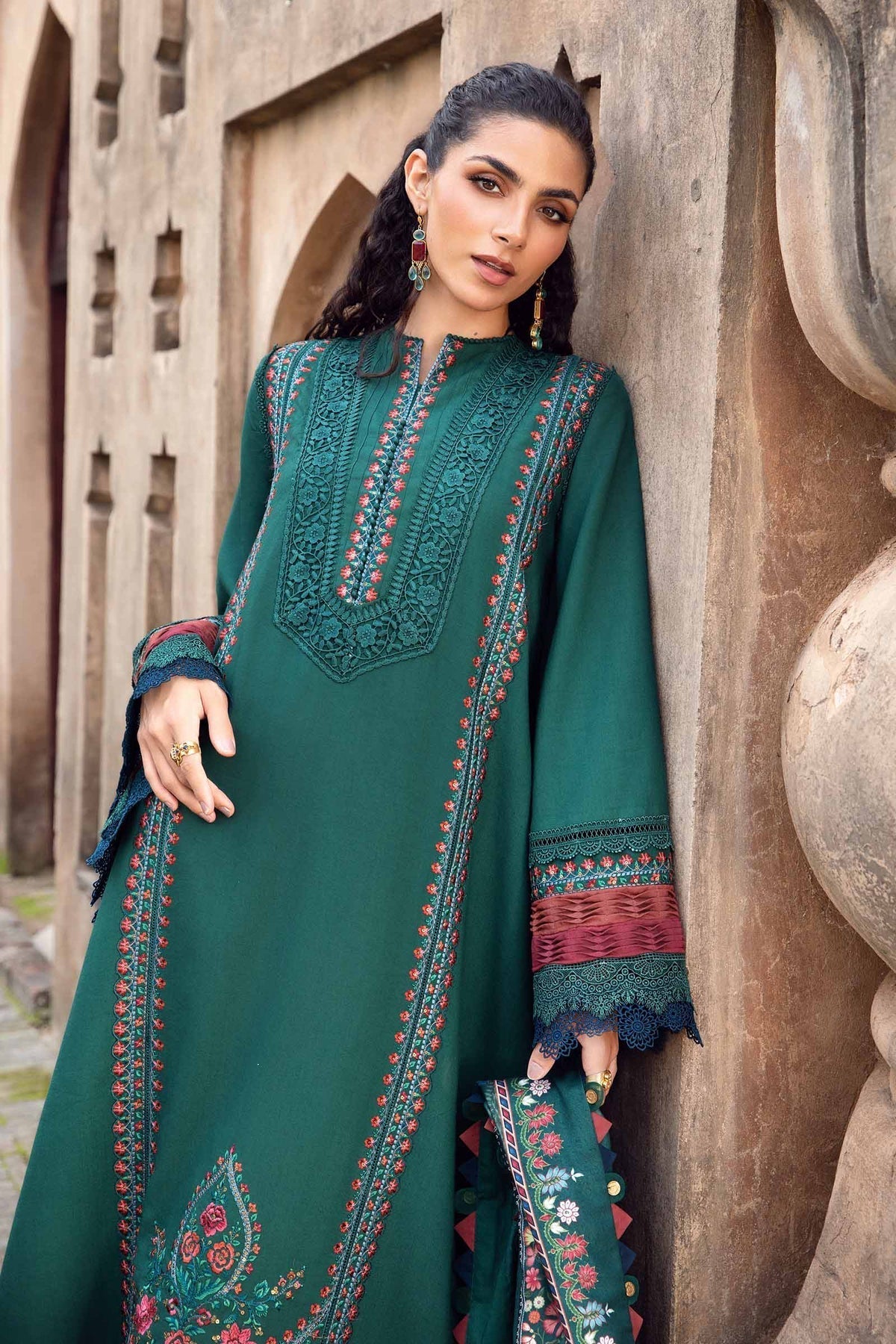 Maria B | M Prints Winter 24 | MPT-2405-B L Bottle Green Linen