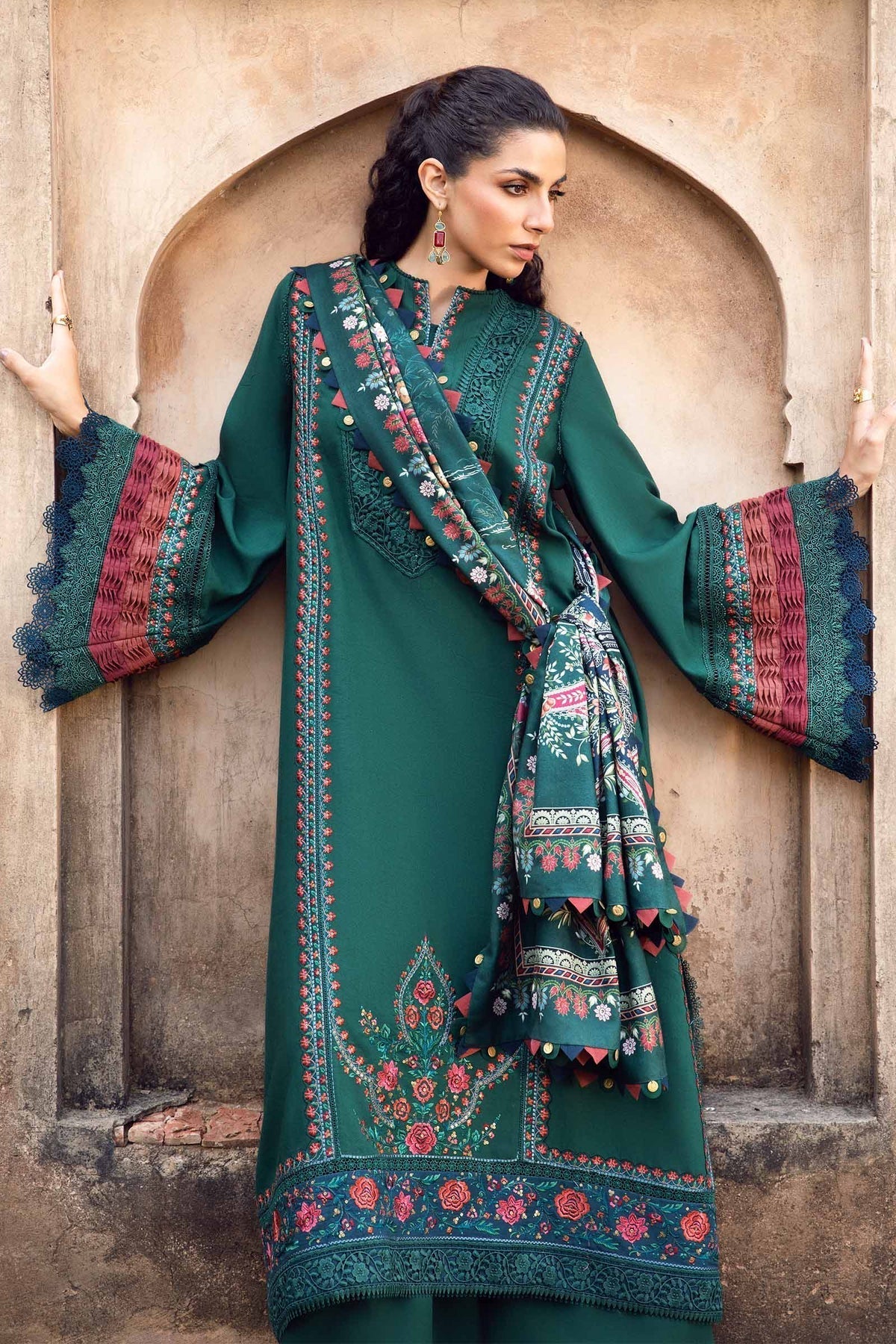 Maria B | M Prints Winter 24 | MPT-2405-B M Bottle Green Linen