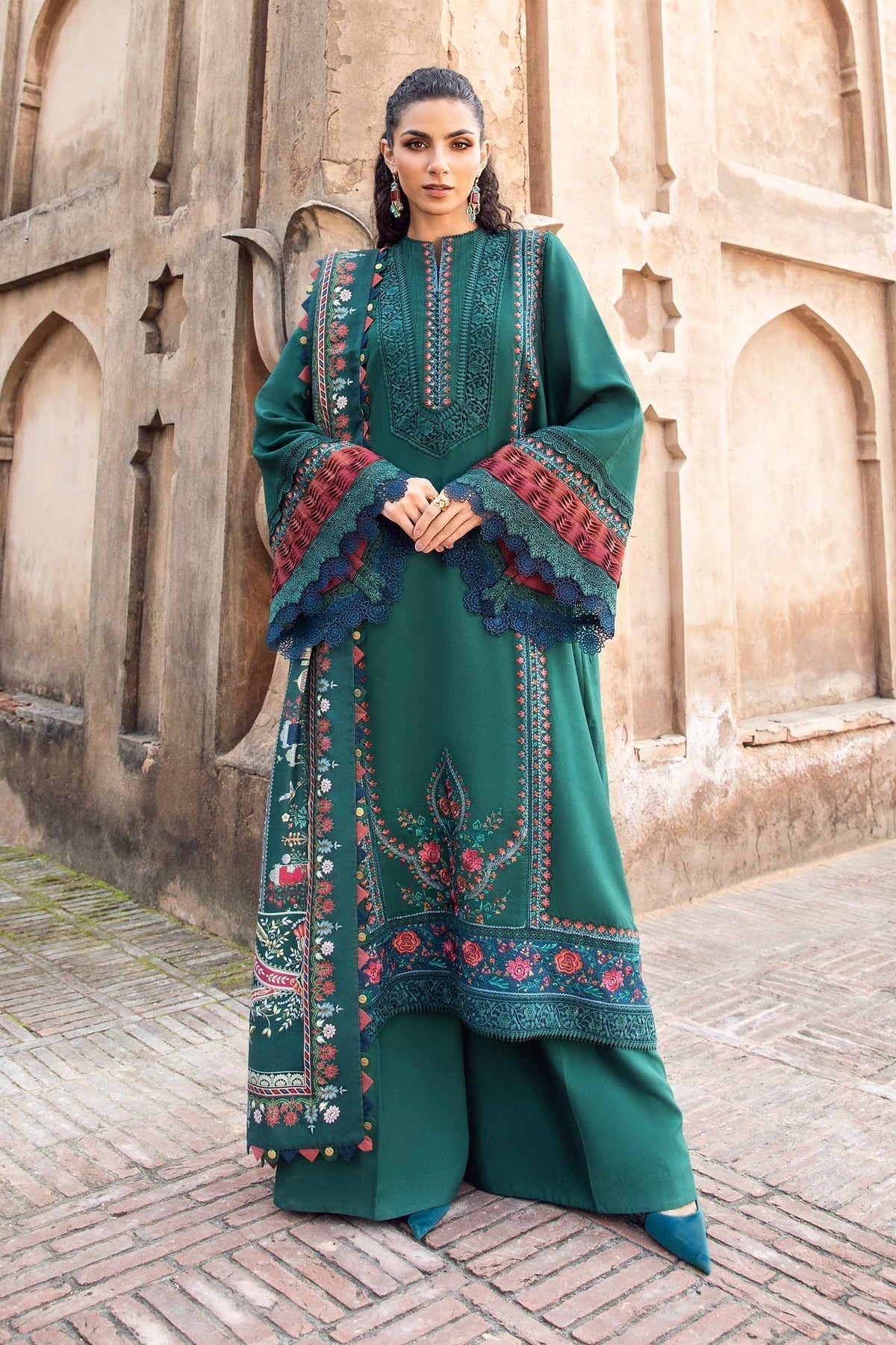 Maria B | M Prints Winter 24 | MPT-2405-B Custom Size Bottle Green Linen