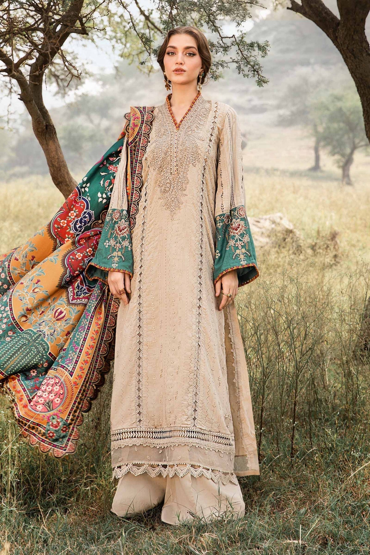 Maria B | M Prints Winter 24 | MPT-2407-A XS Coffee Linen