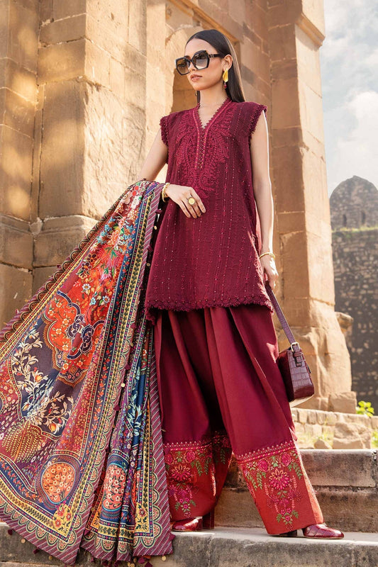 Maria B | M Prints Winter 24 | MPT-2407-B XS Maroon Linen