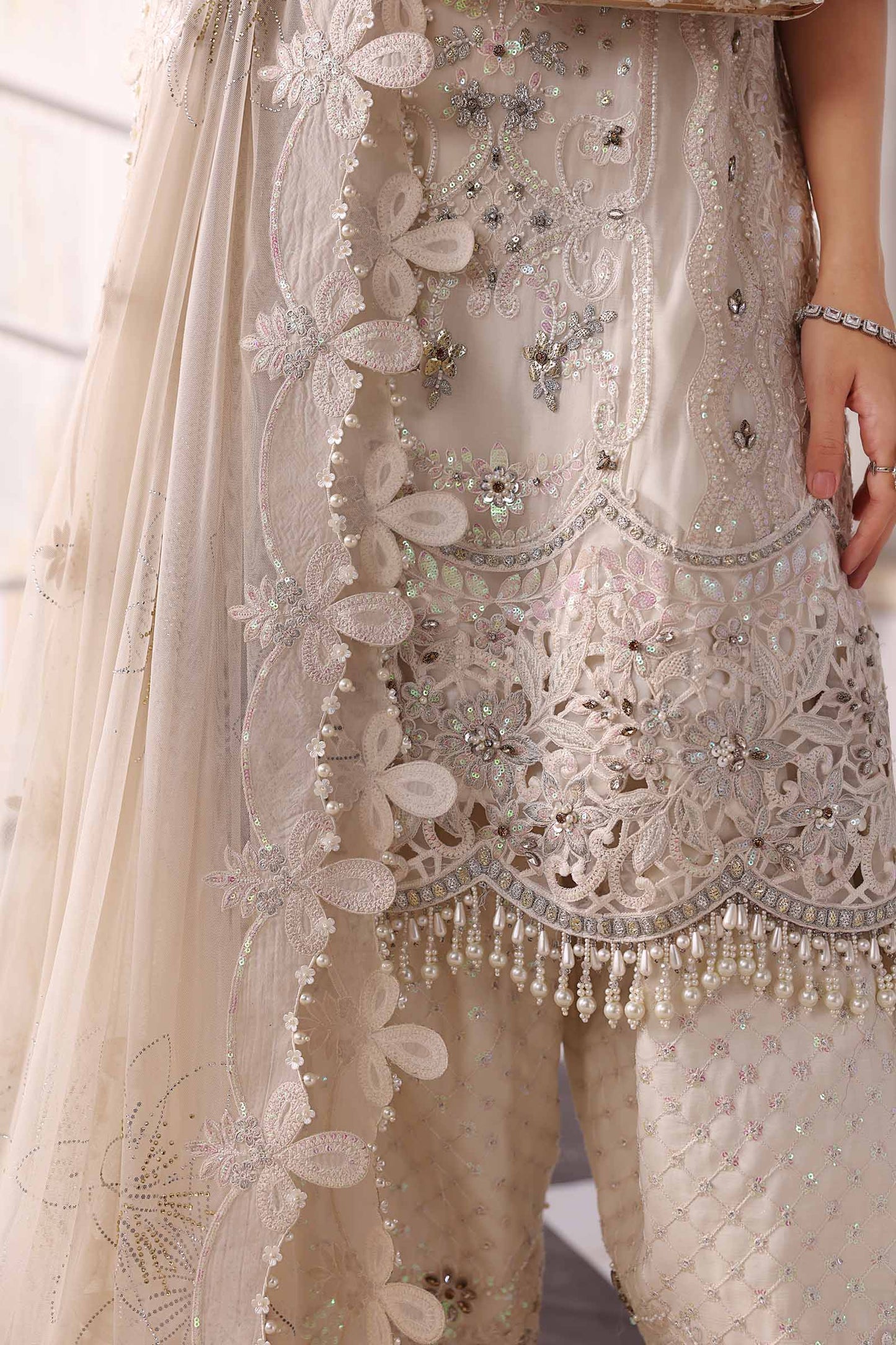 Maria B | Mbroidered 2025 | BD-3007 Custom Size Off White Long Shirt with Plazo