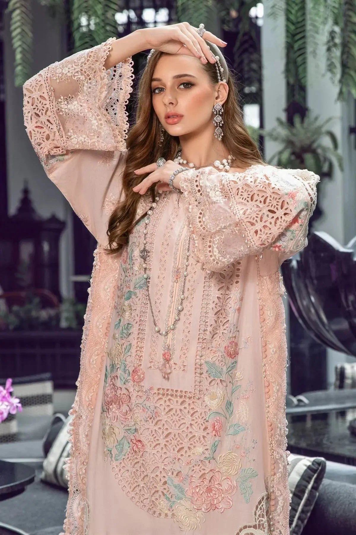Maria B | Luxury Lawn | EL-23-07-Peach - Pakistani Designer Dress - by Maria B | Type: Luxury - 100% Original at Saira Sultan