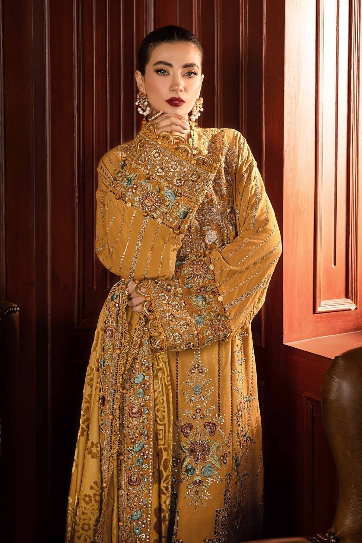 Maria B | Winter Luxe 24 | Velvet DL-1207 - Pakistani Designer Dress - by Maria B | Type: Ladies Clothes - 100% Original at Saira Sultan