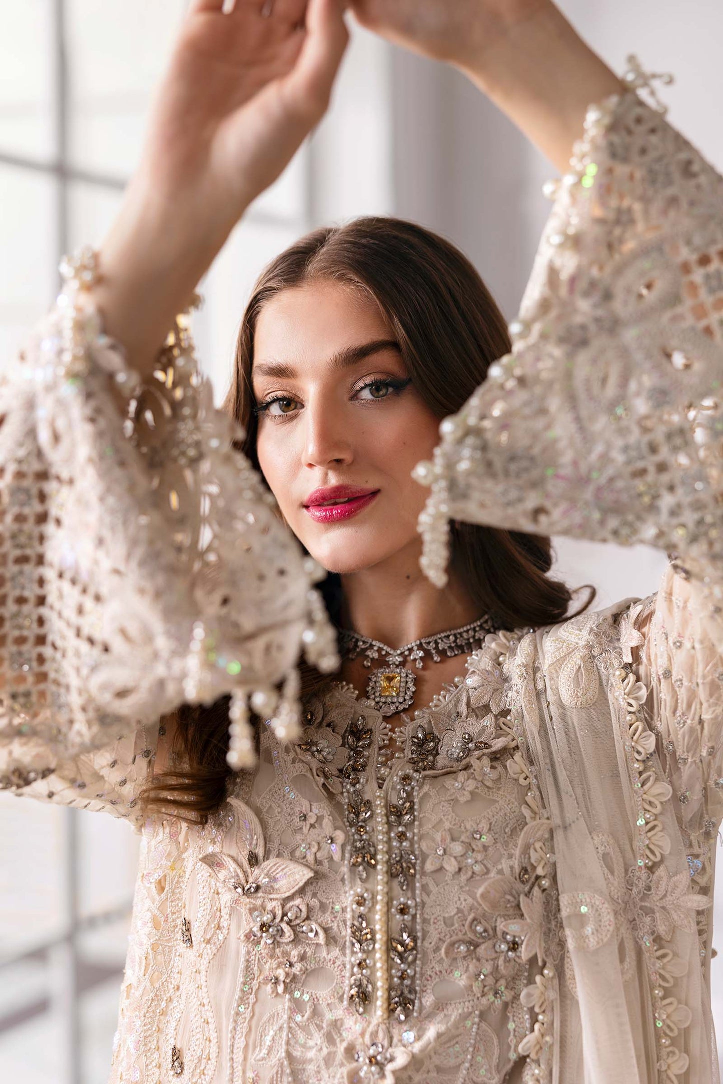 Maria B | Mbroidered 2025 | BD-3007 S Off White Long Shirt with Plazo