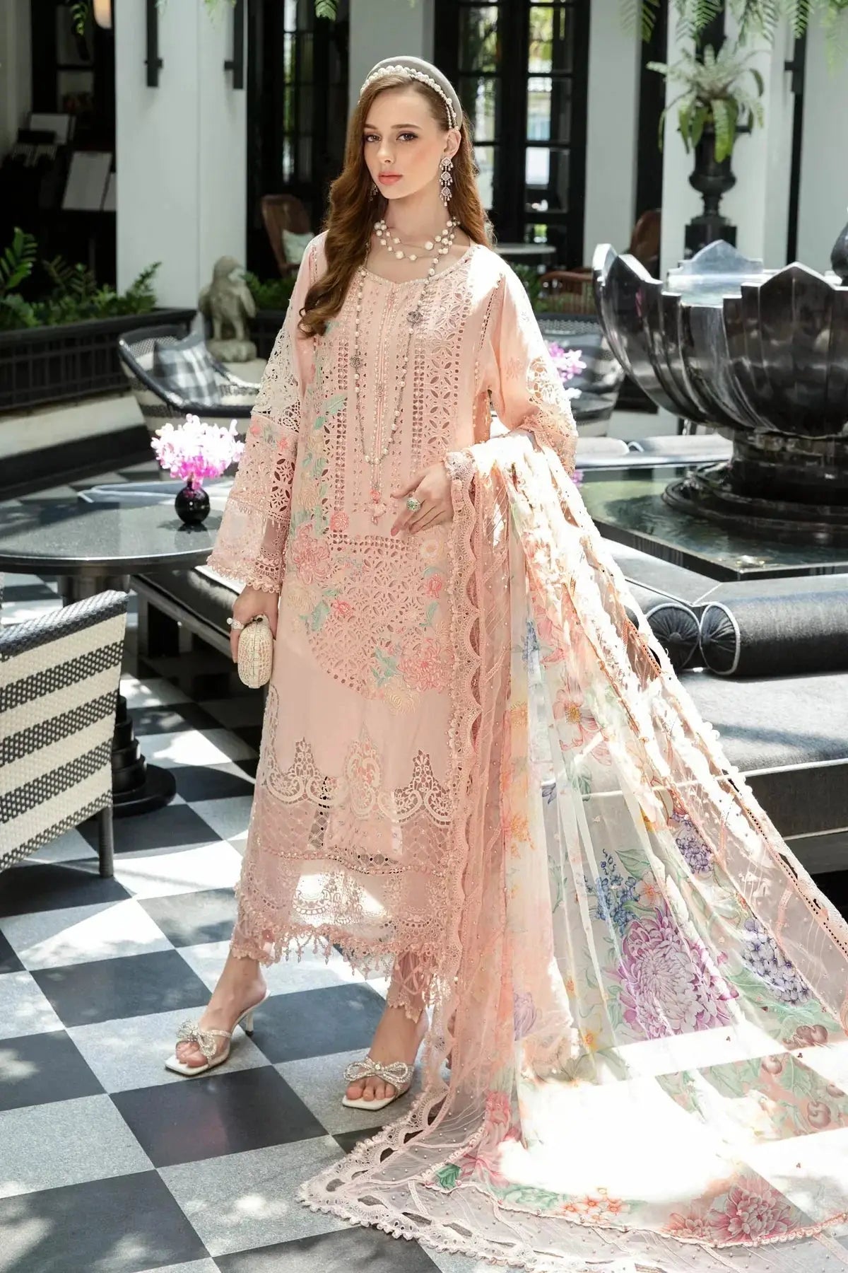 Maria B | Luxury Lawn | EL-23-07-Peach - Pakistani Designer Dress - by Maria B | Type: Luxury - 100% Original at Saira Sultan