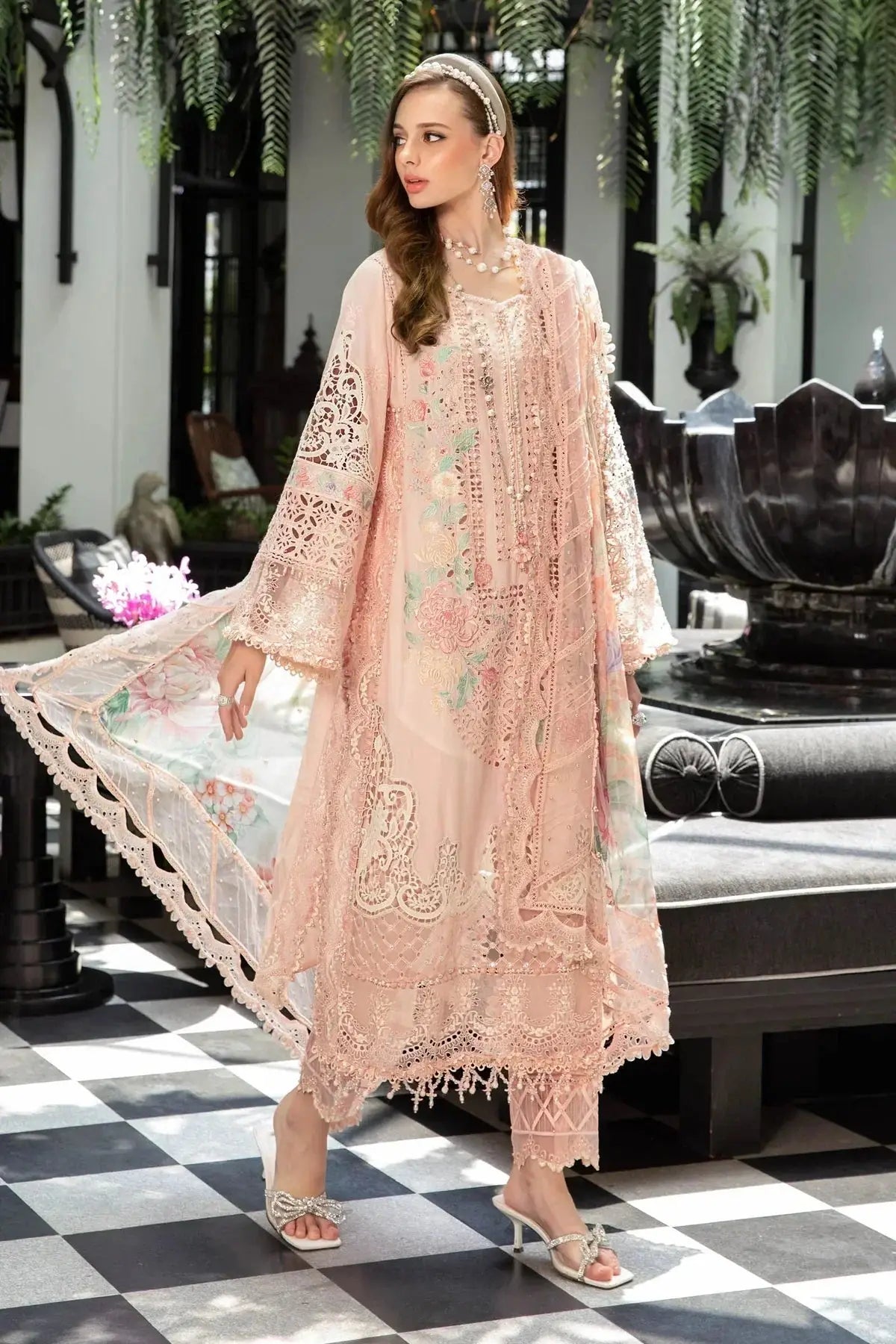 Maria B | Luxury Lawn | EL-23-07-Peach - Pakistani Designer Dress - by Maria B | Type: Luxury - 100% Original at Saira Sultan