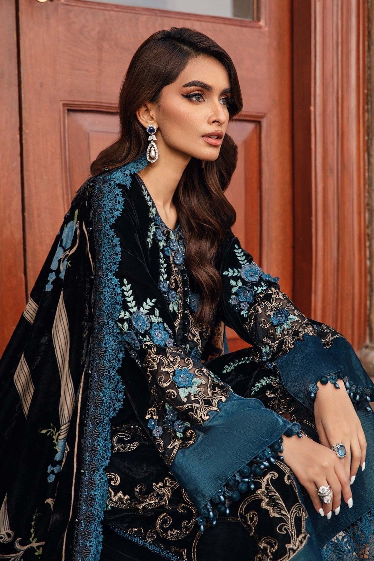 Maria B | Winter Luxe 24 | Velvet DL-1208 - Pakistani Designer Dress - by Maria B | Type: Ladies Clothes - 100% Original at Saira Sultan