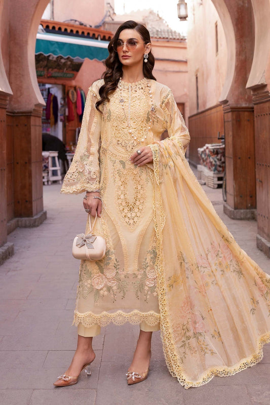 Maria B | Luxury Lawn 25 | D-2509-A XS Pastel Yellow Organza
