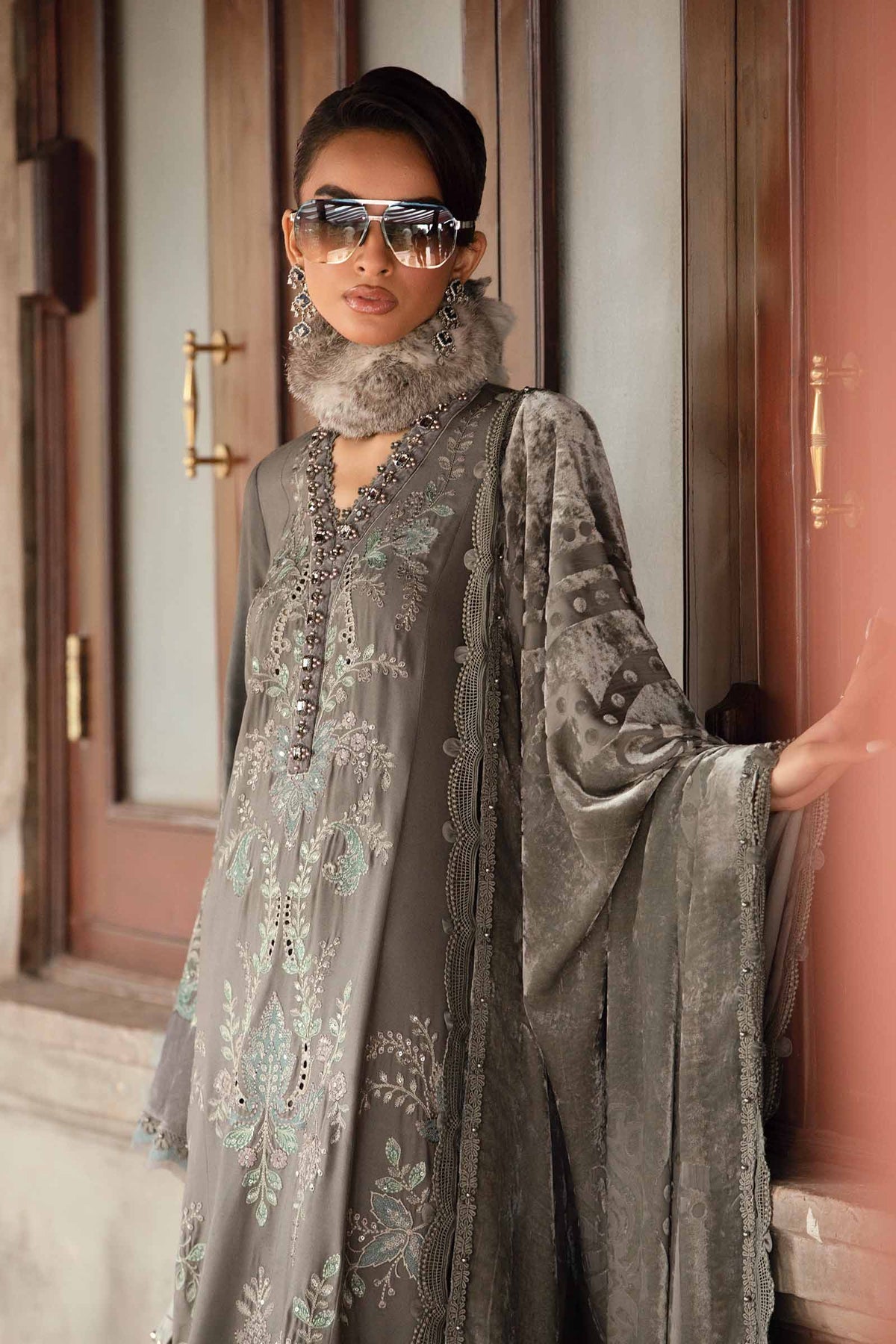 Maria B | Winter Luxe 24 | Velvet DL-1209 - Pakistani Designer Dress - by Maria B | Type: Ladies Clothes - 100% Original at Saira Sultan