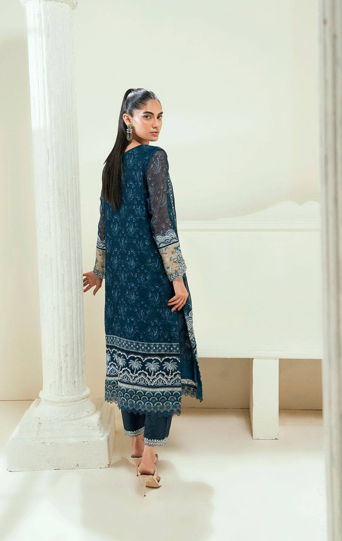 Dhanak | Signature Pret | SS25DA-2695 NAVY BLUE - Pakistani Designer Dress - by Dhanak | Type: Ladies Clothes - 100% Original at Saira Sultan