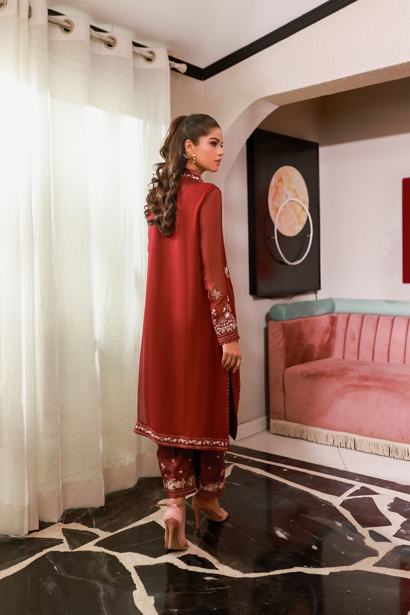Dhanak | Chiffon Pret | SS25DA-2719 S Blood Red Chiffon