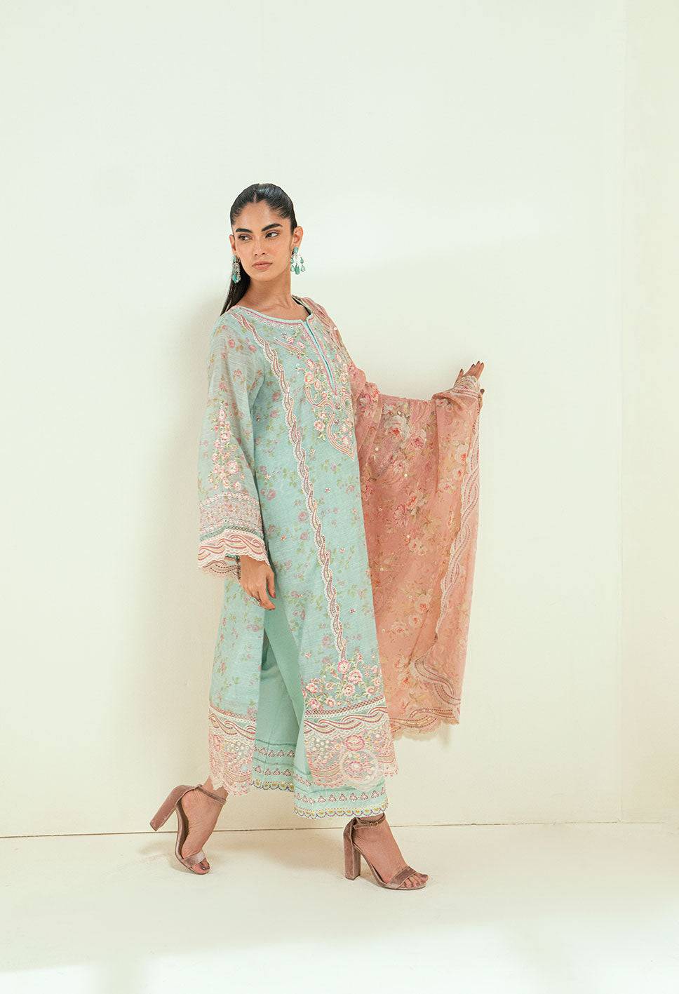 Dhanak | Signature Pret | SS25DA-2722 L-GREEN - Pakistani Designer Dress - by Dhanak | Type: Ladies Clothes - 100% Original at Saira Sultan