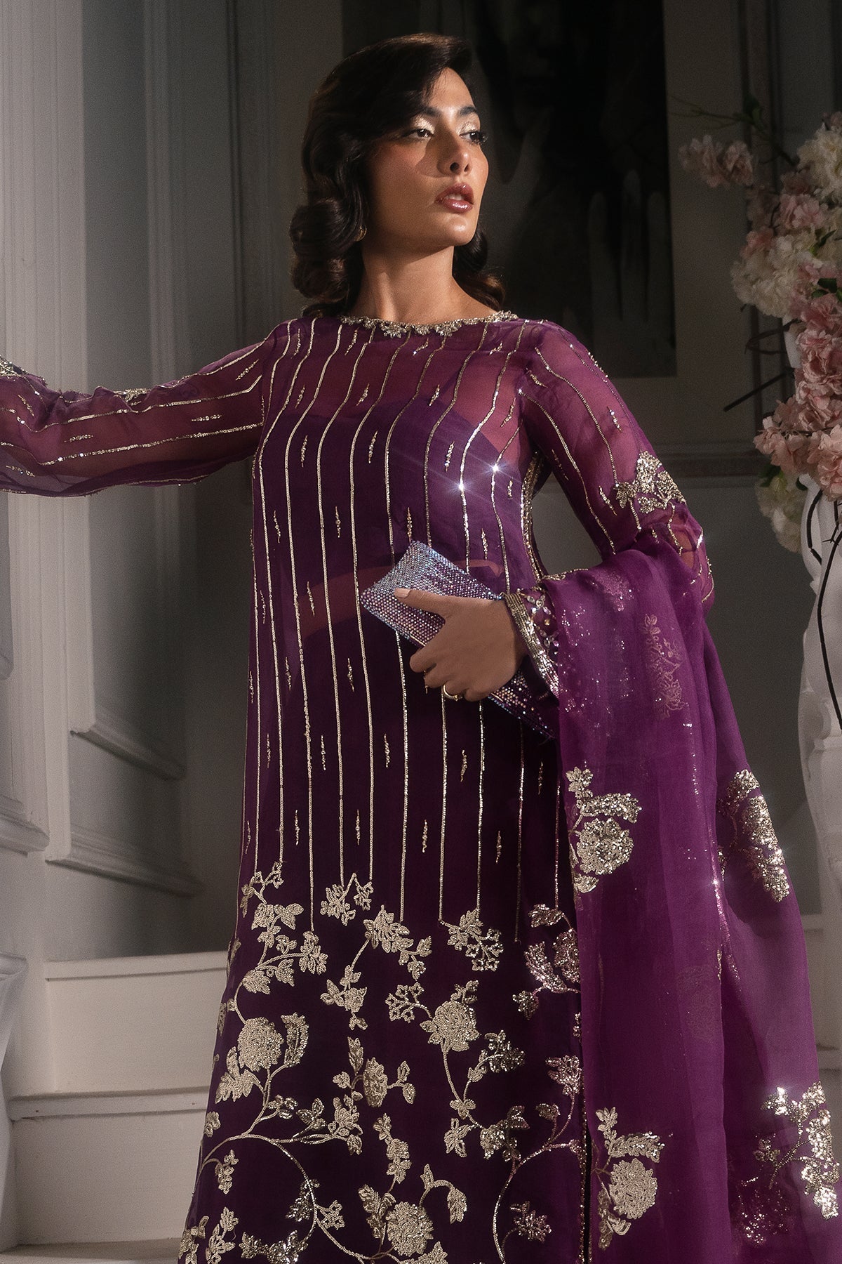 Mina Kashif | Emilie Formals | Marie Custom Size Plum Roman Silk