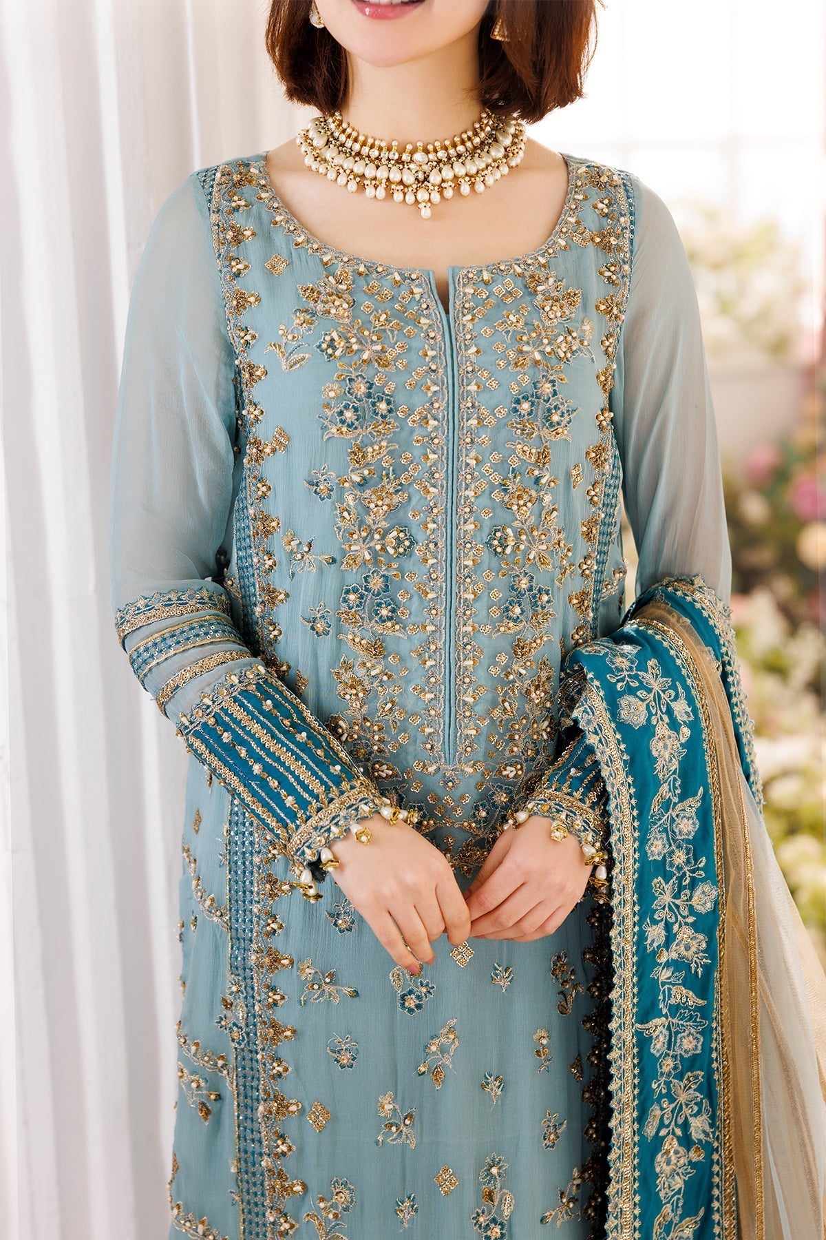 Charizma | Dastaan e Jashaan Formals 25 | DJ5-08 M Light Blue Gray Chiffon